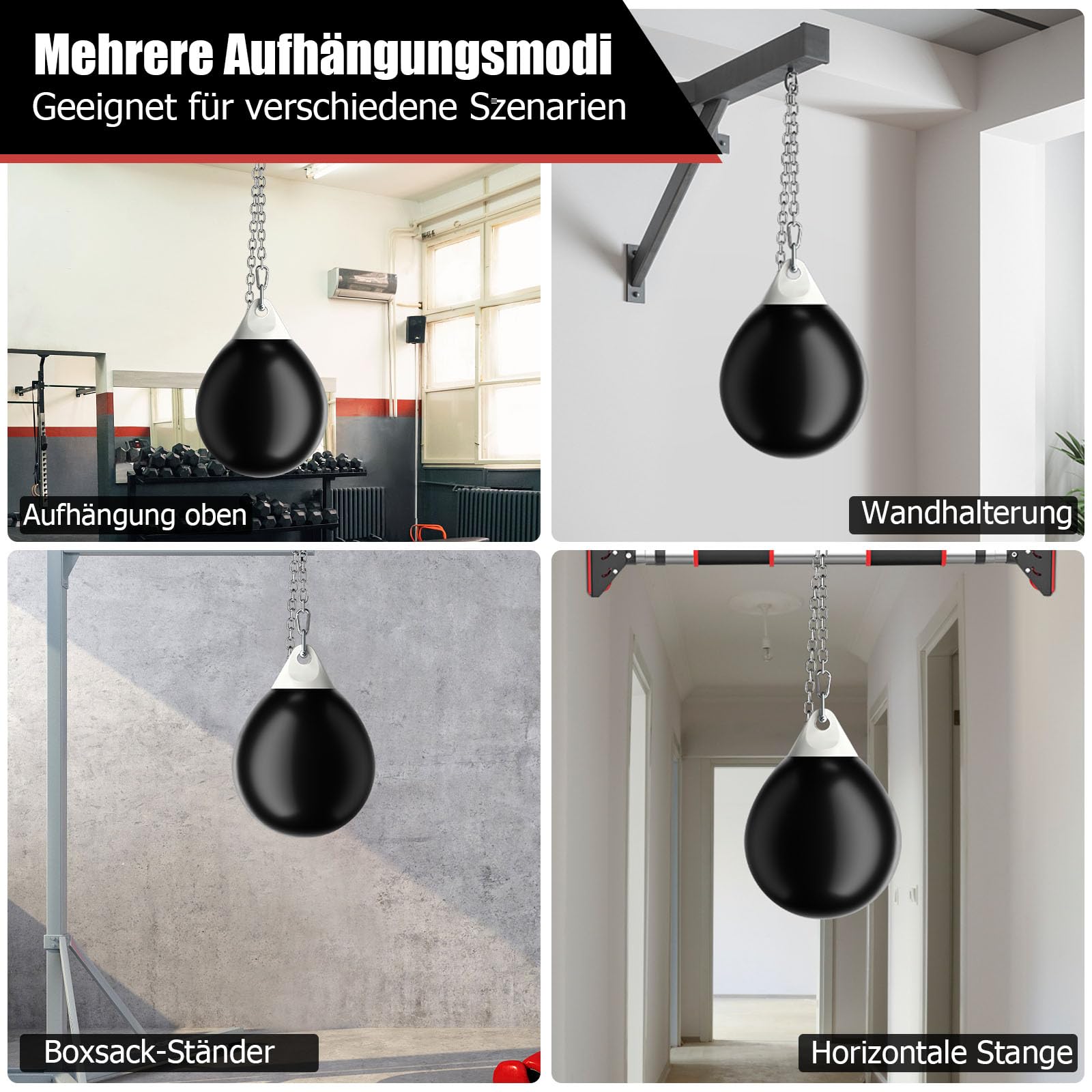 GYMAX Wasserboxsack Ø55cm aus PVC, Boxing Punching Bag mit Wasser füllbar, 80kg hängendes Punchingsack inkl. Wasserschlauch, Sicherheitsschnallen & Metallkette, für Erwachsene & Jugend, Schwarz
