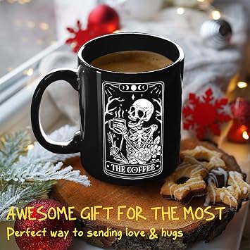 The Coffee Funny Skeleton Tarot Mug Gifts for Women Men - Novelty Cute Skull Gift for Coffee Lover - Goth Spooky Witch Witchy Birthday Christmas Gifts for Dad Mom Husband Wife Best Friend