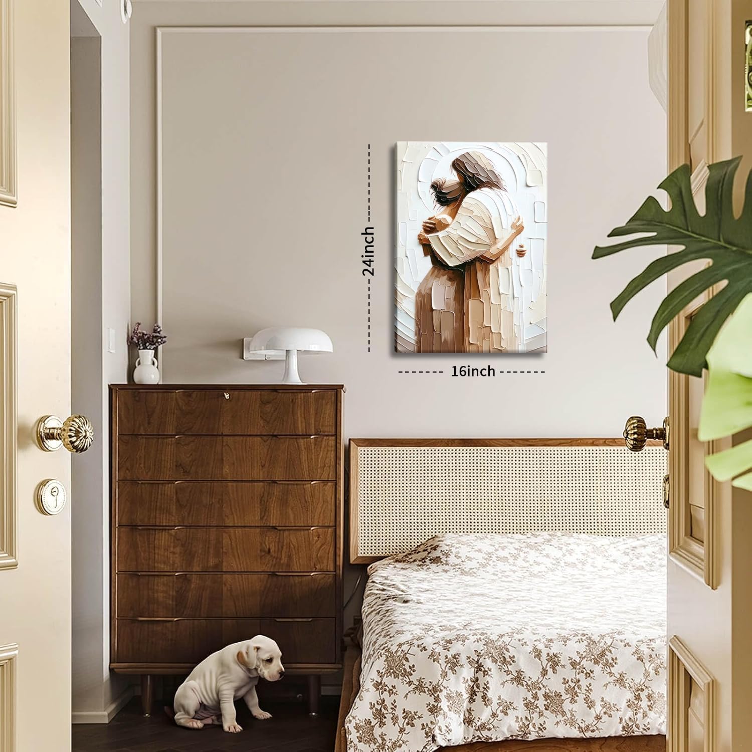 Jesus Embracing Woman Canvas Wall Art, Safe in His Arms Pictures Canvas Print Posters Wall Decor, Christian Wall Art Home Decor for Living & Prayer Room 16x24 inch Framed