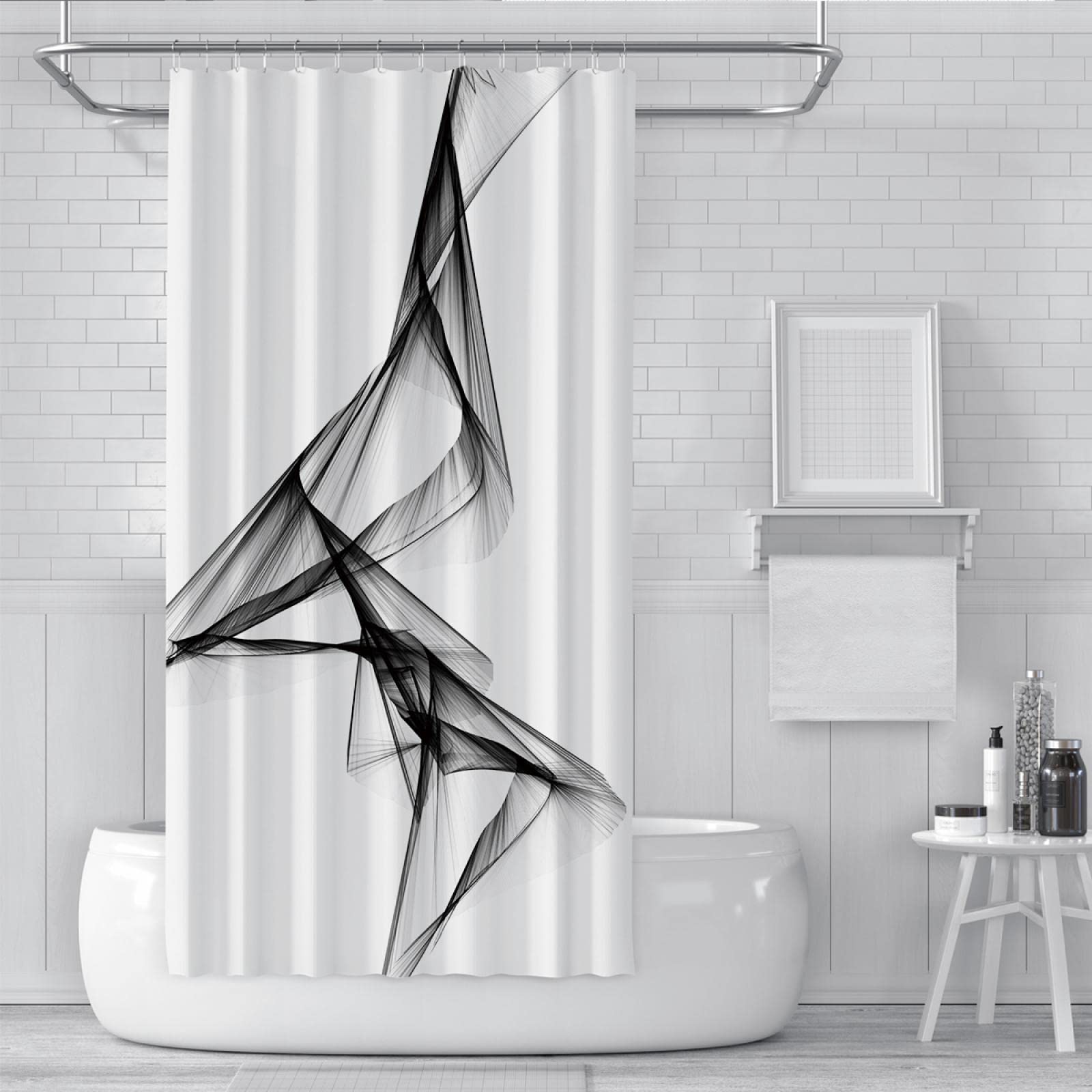 Cortina de baño geométrica Rayas Blancas y Negras Cortina de Ducha Impermeable Tela de poliéster Accesorio de baño Decoración para el hogar 200Wx180Lcm Cortina de Ducha