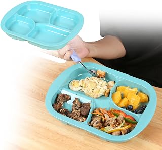 Ehucon Adaptive Melamine Divided Plate for Tremors,Elderly,Parkinsons to Self-Feeding,Non-slip and Weighted Dinnerware(Four-compartment plate)