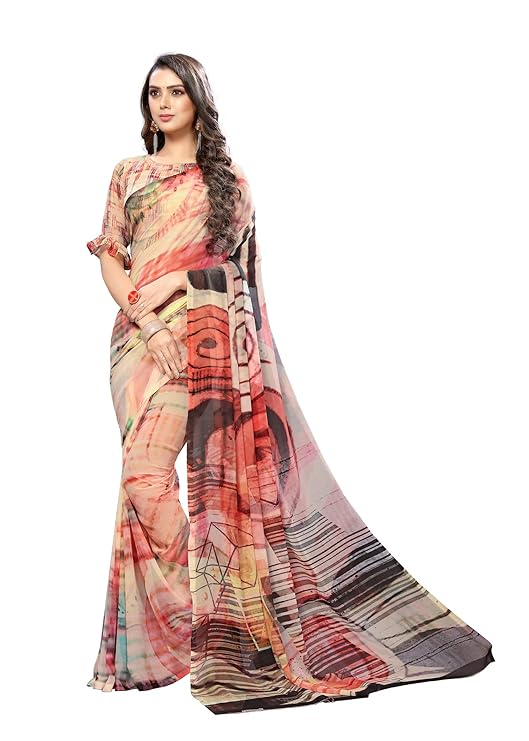 Womens Georgette Digital Printed Saree With Blouse(myraa-21009)