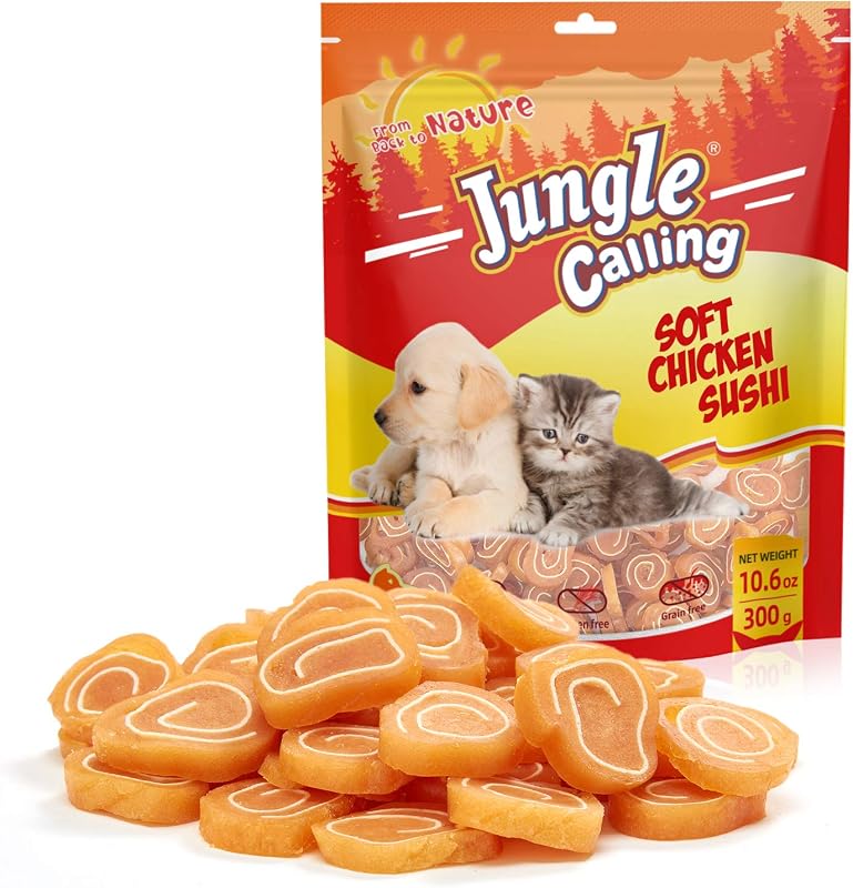 Petisco para Gatos e Cães em Formato de Sushi com Frango e Bacalhau Jungle Calling, 300 g