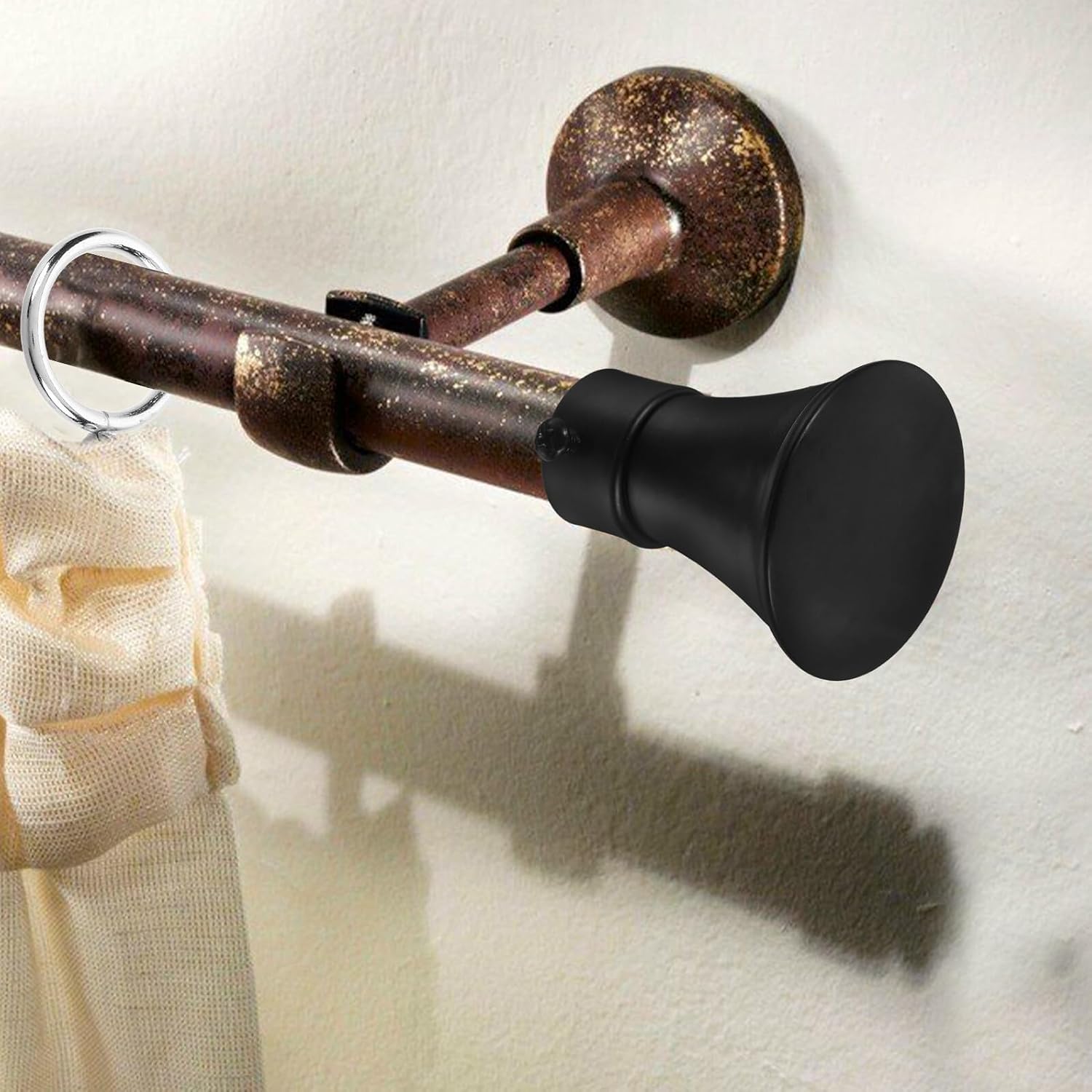 2pcs Iron Curtain Rod Finials Black Coated Anti-Rust Decorative End Caps for Drapery Rods Window Treatment Replacement Plugs for Home Decor