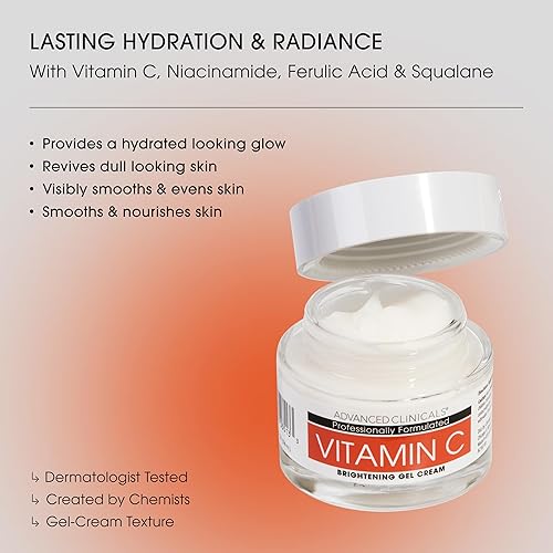 Miniatura 2 de Advanced Clinicals Crema facial hidratante con vitamina C para el cuidado de la piel potente crema de gel de vitamina C para la cara se dirige a la