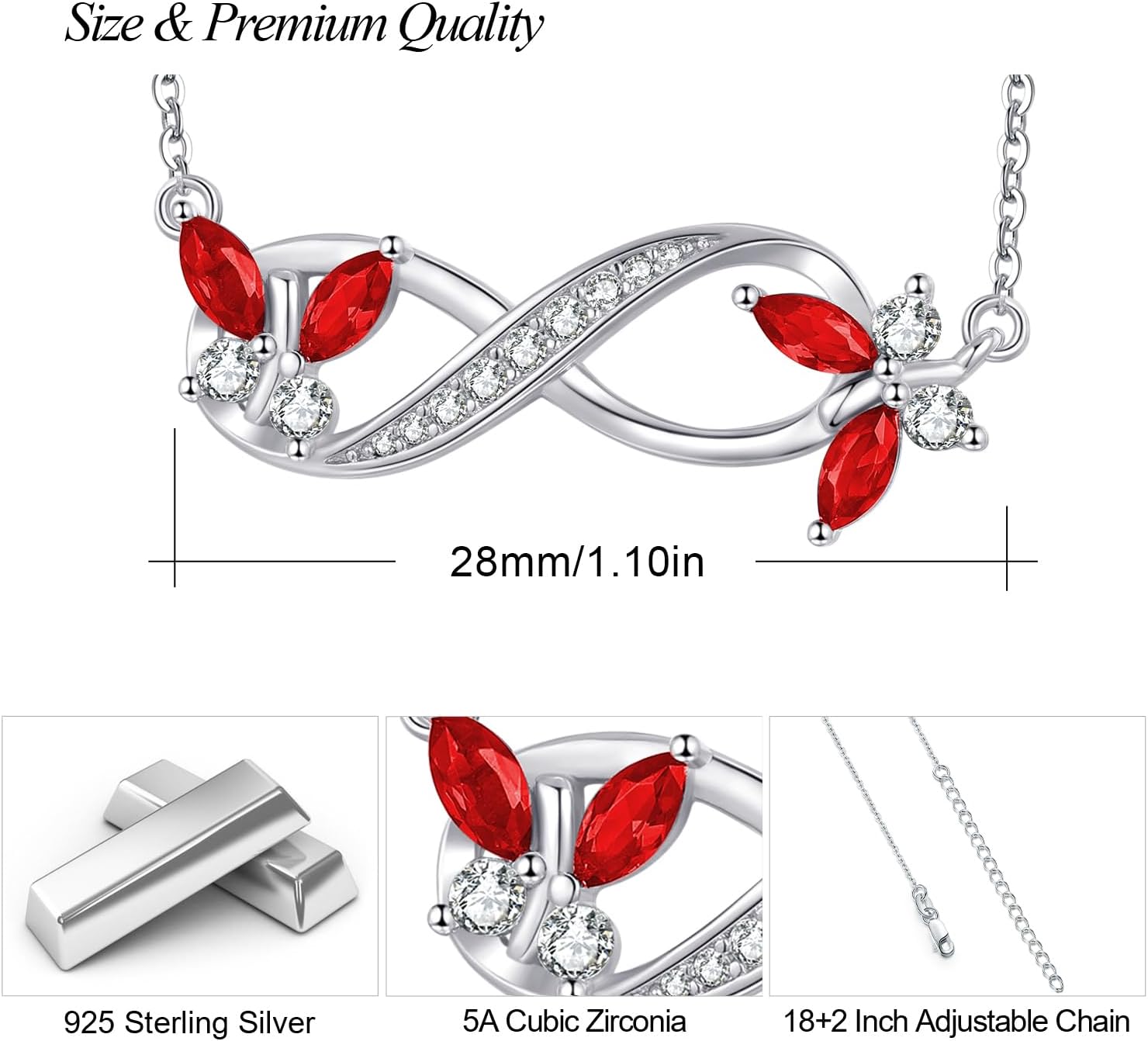Infinity Butterfly Necklace for Women Sterling Silver Fine Butterfly Pendant Birthstone Necklaces Jewelry Birthday Graduation Mother's Day Gifts for Mom Wife - Image 4