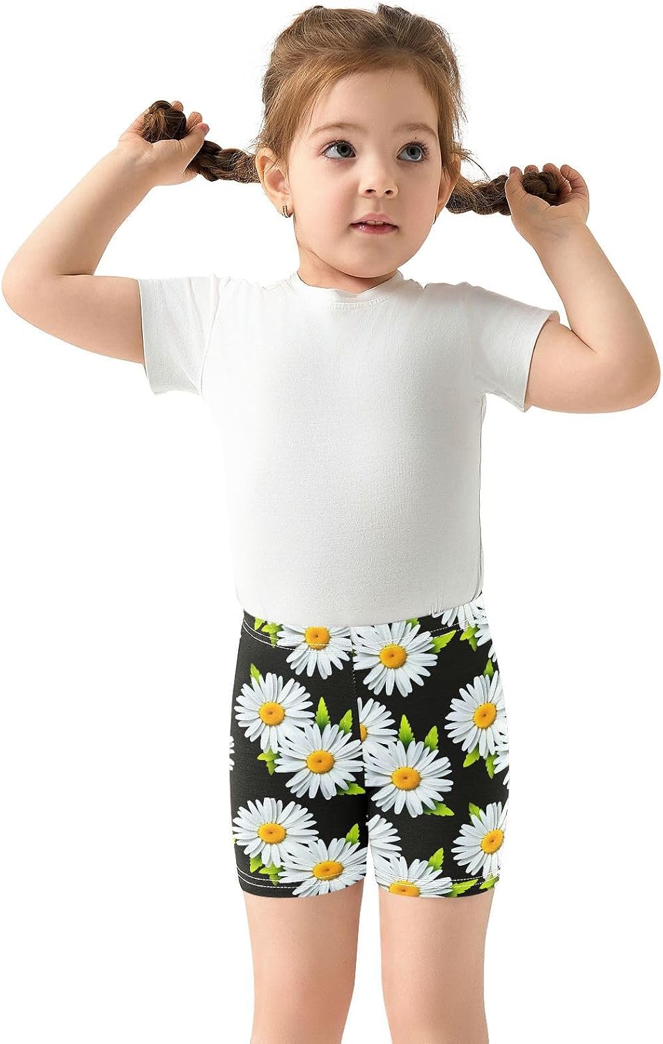 Leaves Floral Black Girls Bike Shorts Toddler Soft Cotton Cartwheel Under Dress Dance Shorts