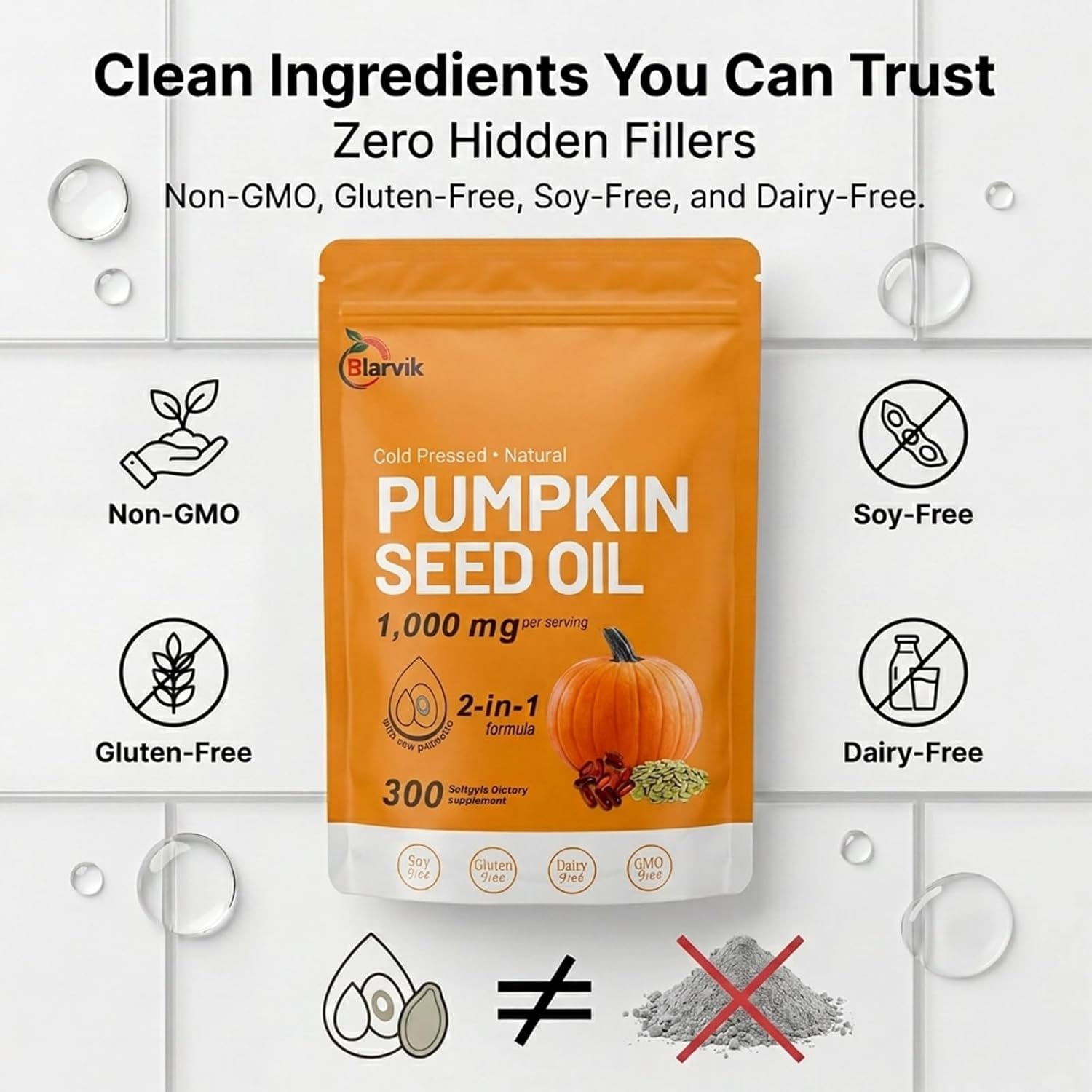 Pumpkin Seed Oil Capsules with Saw Palmetto – 300 Softgels | Cold Pressed,Pure Virgin Oil | Supports Hair, Urinary, Bladder & Prostate Health | Essential Fatty Acids & Phytosterols | Non-GMO