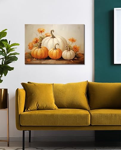Miniatura 2 de GLOKAKA Impresión de calabaza de otoño, decoración del hogar de otoño, calabaza de otoño con pintura de flores, decoración del hogar, arte de pared