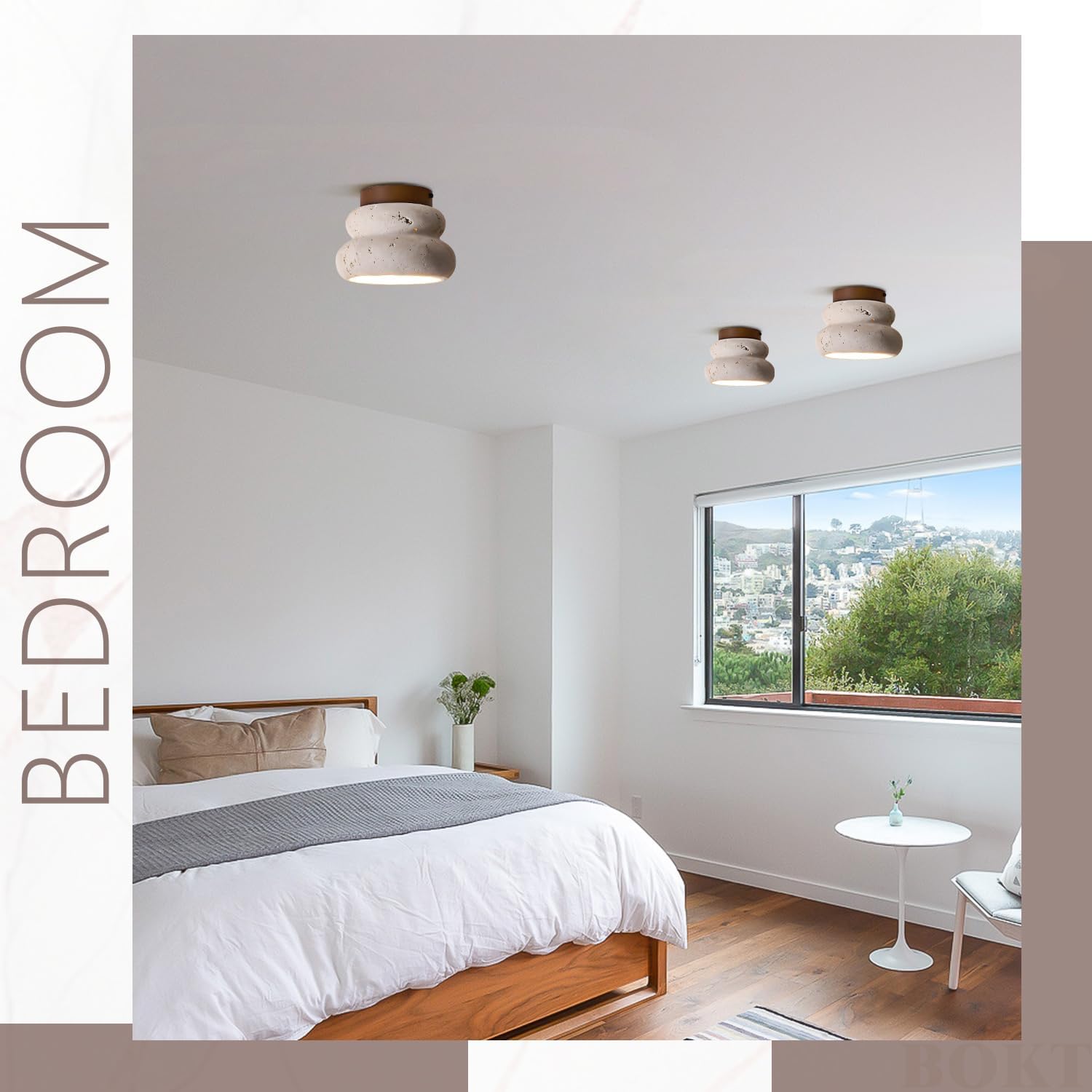 BOKT Wabi-Sabi Semi Flush Mount Ceiling Light Natural Yellow Travertine Ceiling Lamp Modern Japanese Small Ceiling Light Fixtures Vintage Stone Close to Ceilings Light Mid Century Hallway Light