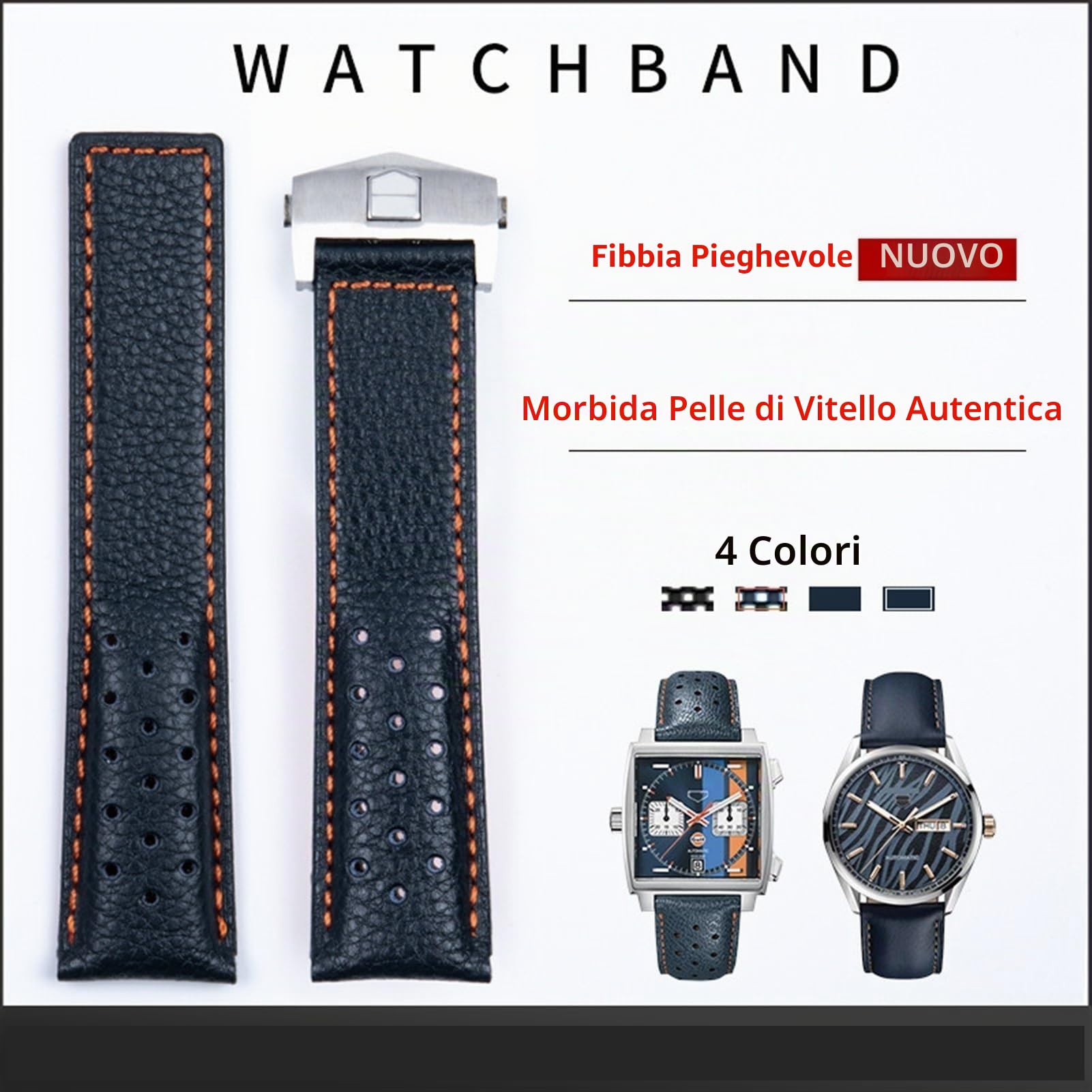Per TAG Per HEUER Cinturino Monaco Carrera Cinturino Da Polso In Pelle Di Vitello Satinato Qualità Cinturino Cinturino 22mm Cinturino Dell'Orologio