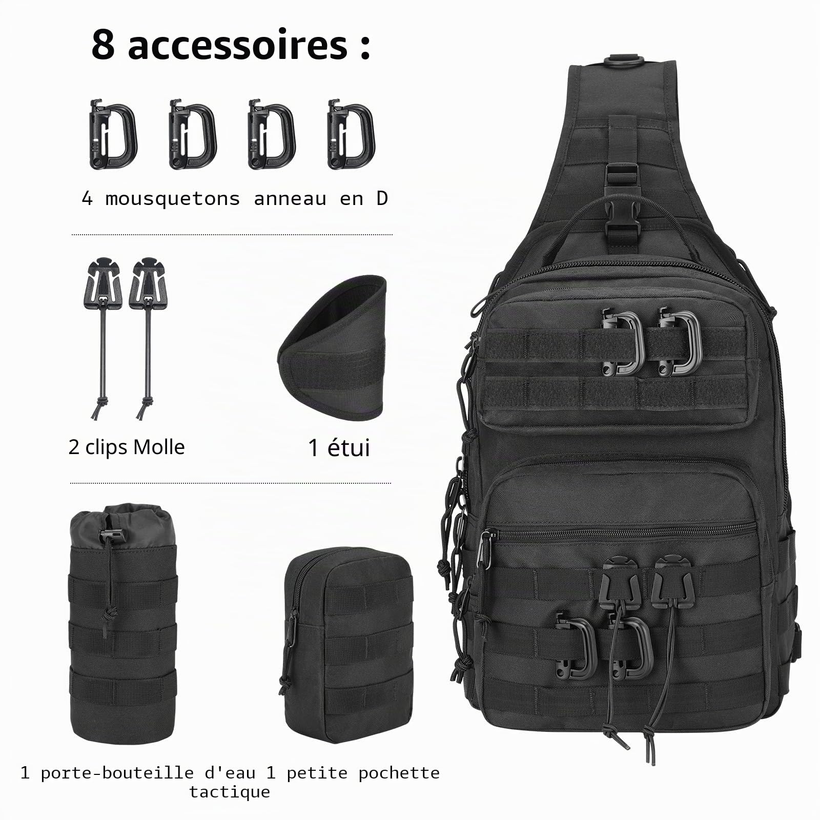 Sac à dos tactique pour homme - Sac à bandoulière militaire Molle Army Assault - Sac tactique amovible avec porte-bouteille - Sac de travail pour EDC, randonnée, camping