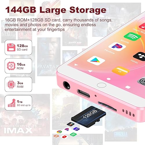 Miniatura 6 de Reproductor MP3 de 144 GB con WiFi Bluetooth, Android 13 OS MP3 MP4 reproductores con pantalla táctil de 4 pulgadas y altavoz, reproductores de