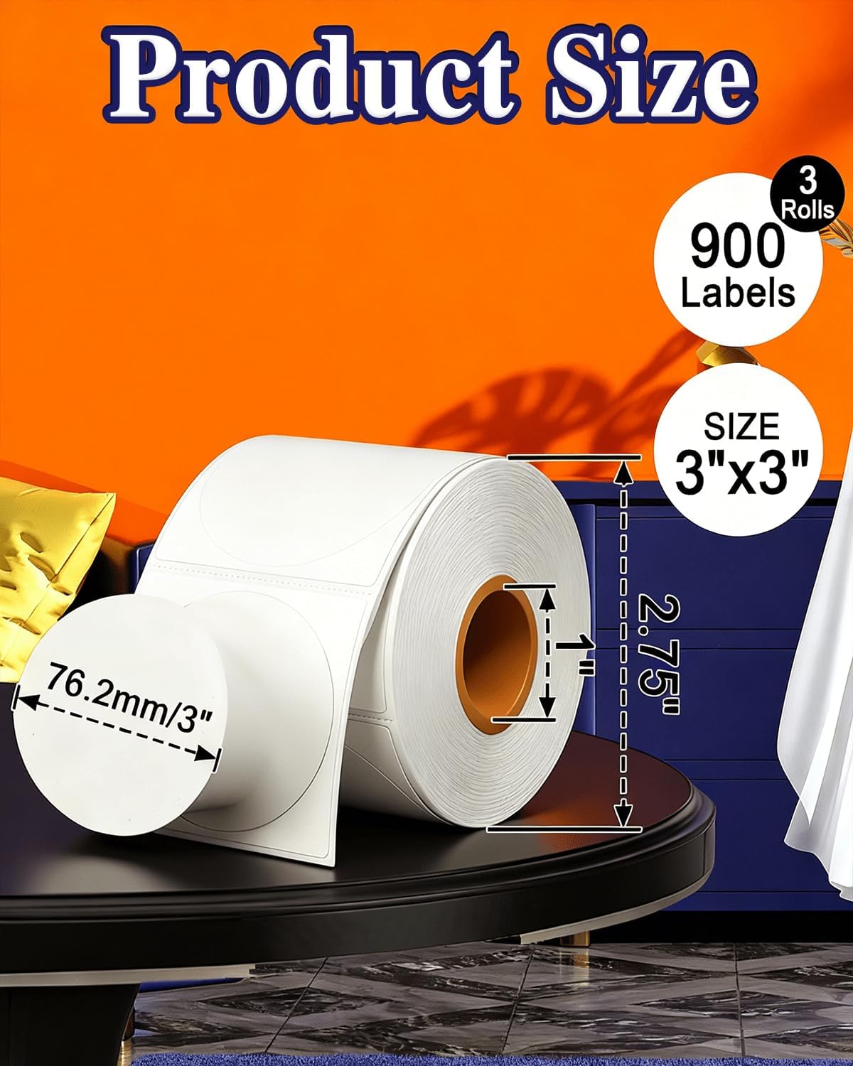 QUASON 3" White Round Thermal Labels, Multi-Purpose Circle Thermal Stickers for Small Business BPA Free(900 Labels/3 Roll) - Image 3