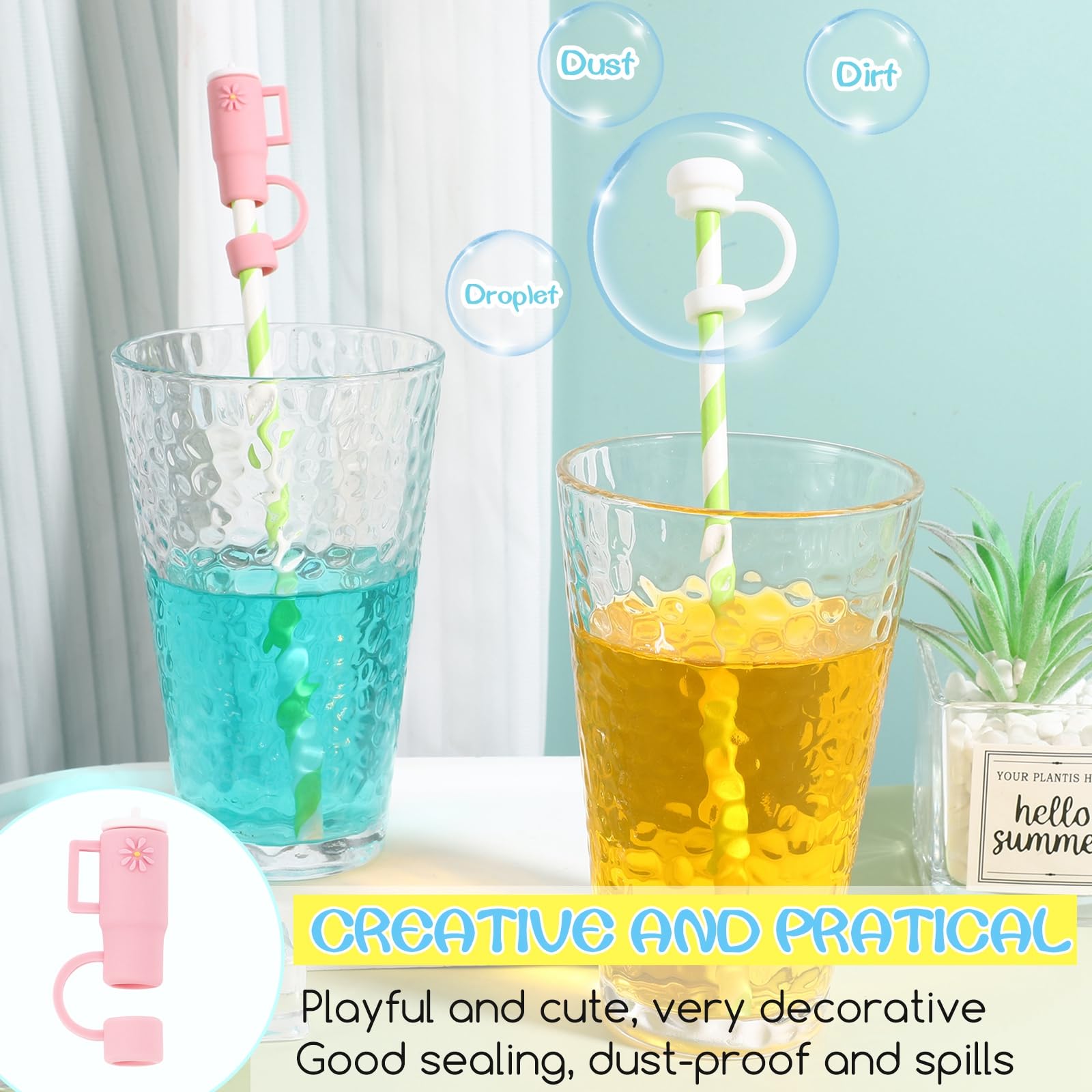 8 Pcs Straw Cover, Straws Toppers for Stanley 30&40 Oz Tumbler, Straw Caps in Various Shapes, Stocking Stuffers Gift for Women Kids Straws Tip Covers for 0.4 Inch/10 mm Tips ()