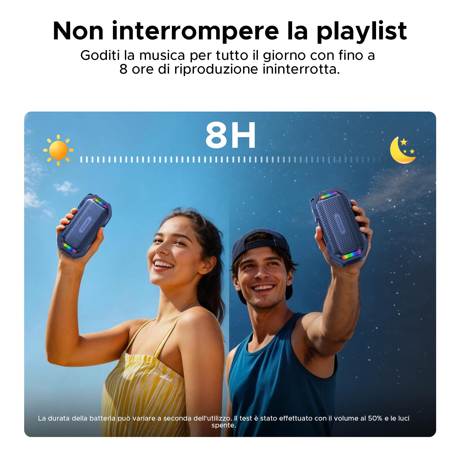 Cassa Potente Portatile con Luce RGB, IP67 Impermeabili Fissaggio Magnetico Altoparlante Wireless Portatile, 10W Resistente alla Polvere e all'acqua, 8 Ore, BT5.3, Accoppiamento Stereo TWS
