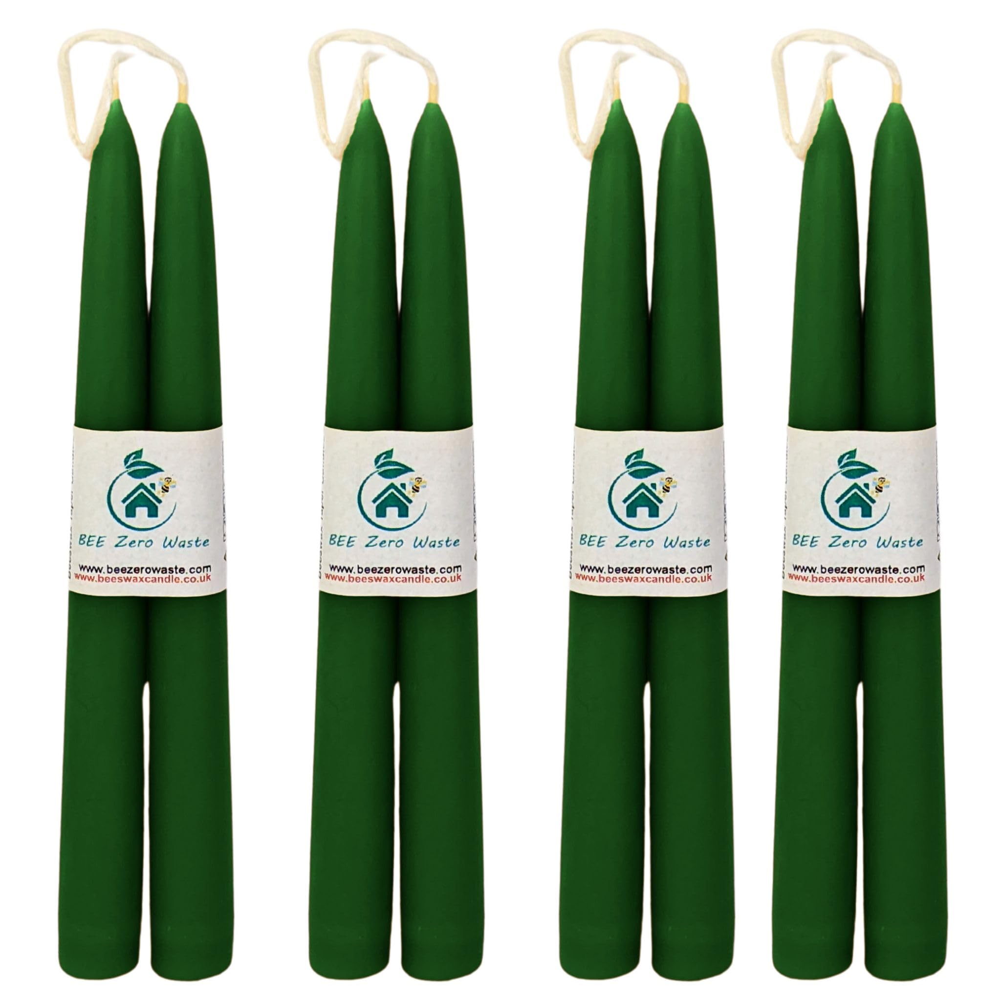 Bundle of 4 Pairs Green Beeswax Taper Candles 9'' (228 mm) for Over 10.5 Hours of Burn Time Each - Handcrafted, Air-Purifying, and Dripless - Brighten Your Space!