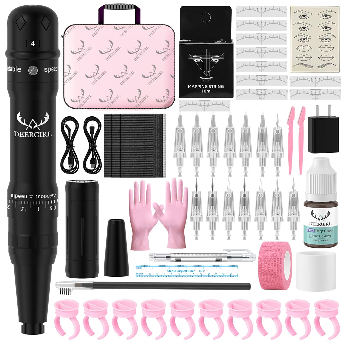 Permanent Eyebrow Makeup Tattoo Machine Kit With 15 pcs Cartridge Needles Microblading Supply (Black)