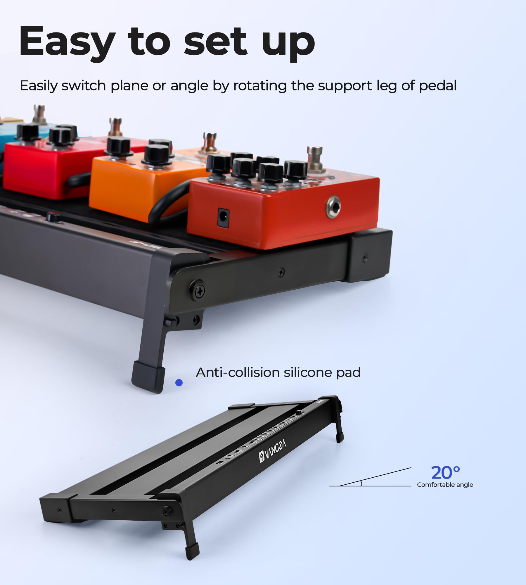 Vangoa - Guitar Pedal Board with Built-in 9V/12V/18V Power Plate for 5-6 Pedals, Aluminum Alloy, Portable, Foldable, with Carry Bag, Pedal Cables, Small