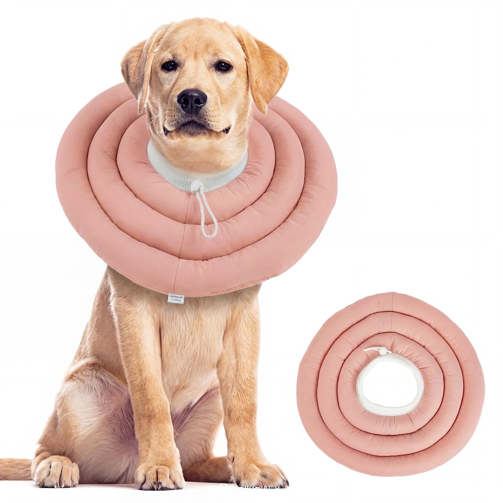 Dog Cone Collar Soft, Waterproof Elizabethan Collar Alternative for Neck & Chest Protection, Adjustable Drawstring Dog Donut Collar for Post-Surgery Recovery, Blush Pink XL