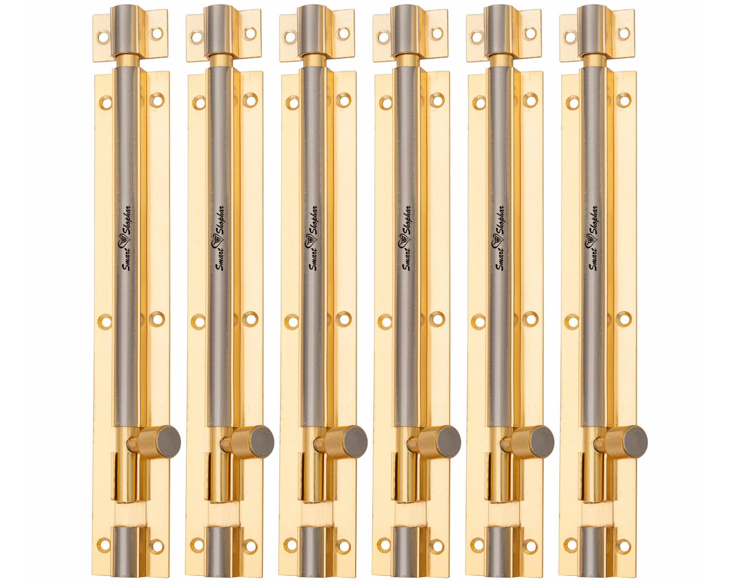 Smart Shophar Brass Plain Tower Bolt 8 Inches Gold Silver Pack of 6 / Heavy Duty with Easy Grip Door & Window Security Latch Lock/Home, Bathroom, Kitchen and Office (B072612YNF) Amazon Price History, Amazon Price Tracker