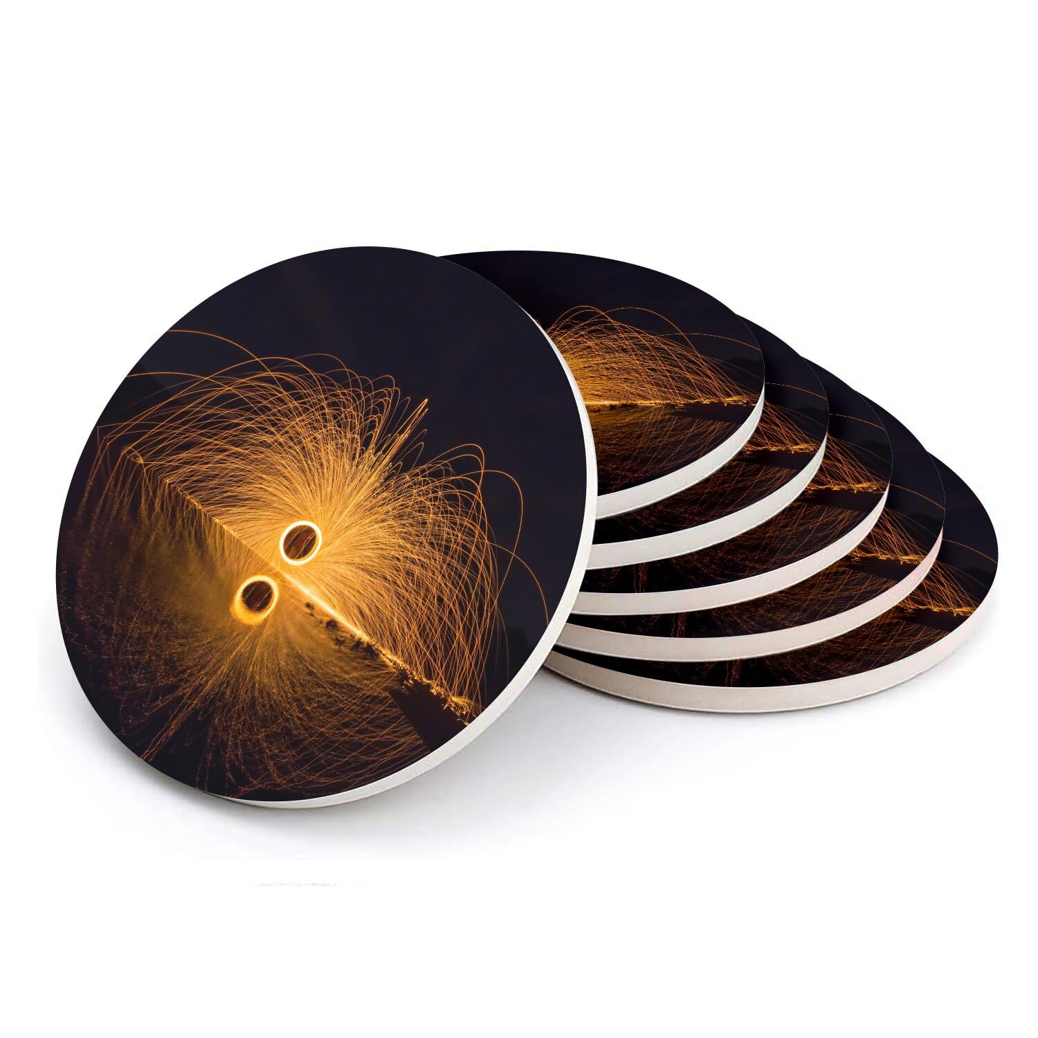 Sous-verre ronds en céramique design abstrait lot de 6 pièces pour table