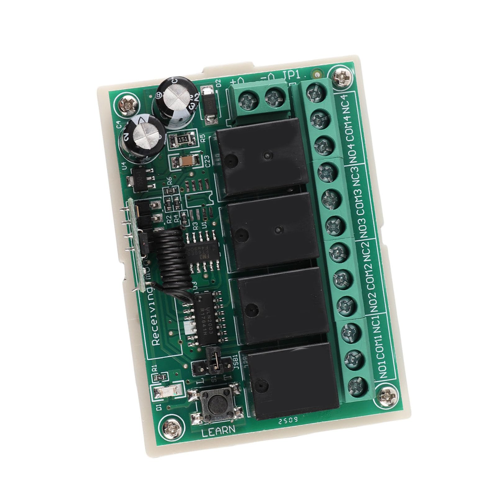 Ticfox Telecomando multifunzione a 4 vie Relè wireless sostitutivo Alta sensibilità Portata 100M Potenza di carico 12V DC 20A per uso industriale domestico 4 telecomandi inclusi