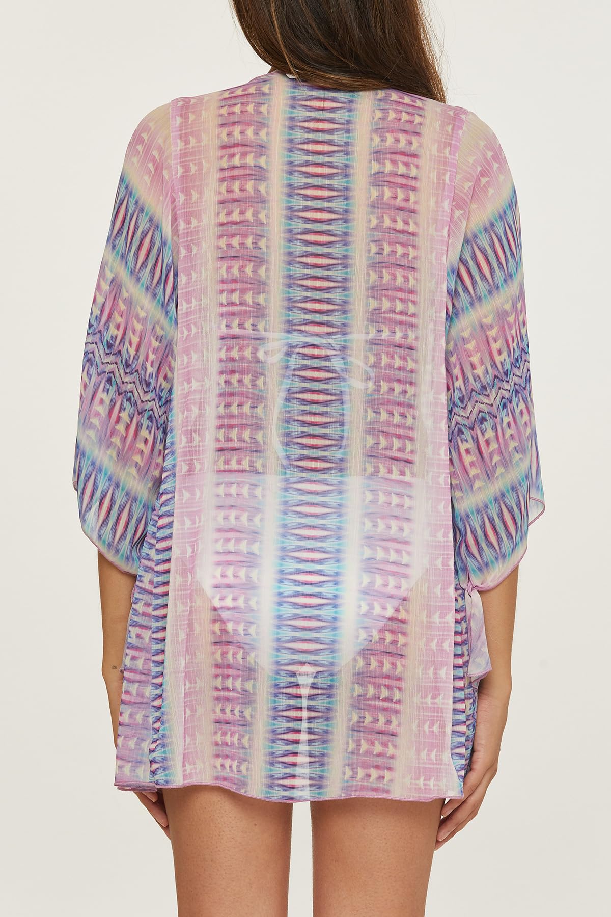 BECCA Tulum-Tunica in Chiffon, Stampa Astratta, Casual, Copricostume da Spiaggia per Donna Bagno