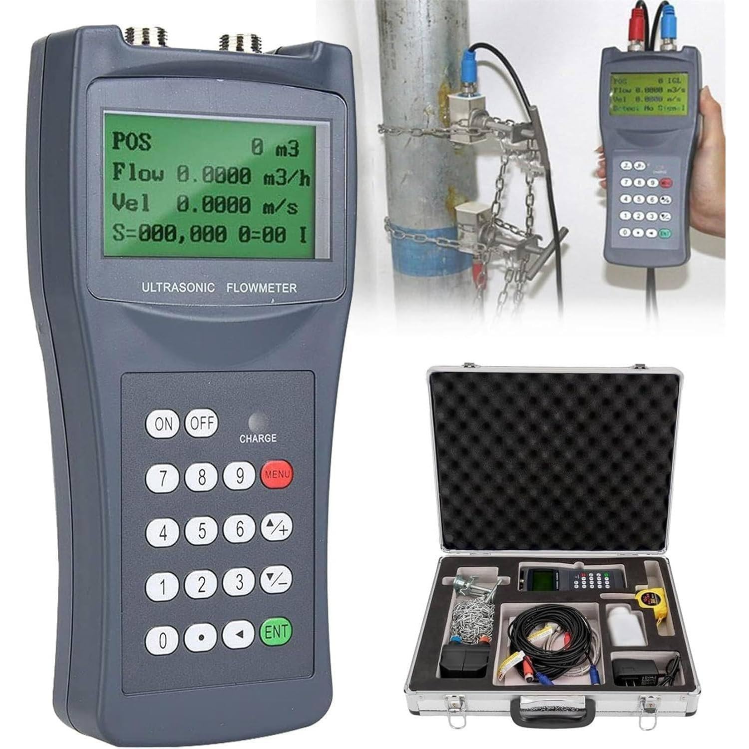 GLBMXDD Handheld Ultrasonic Flowmeter, Digital Ultrasonic Liquid Flowmeter Portable Liquid Flow Meter Clamp on Flowmeter with Transducer for Copper PVC Pipe L1(DN300-6000)