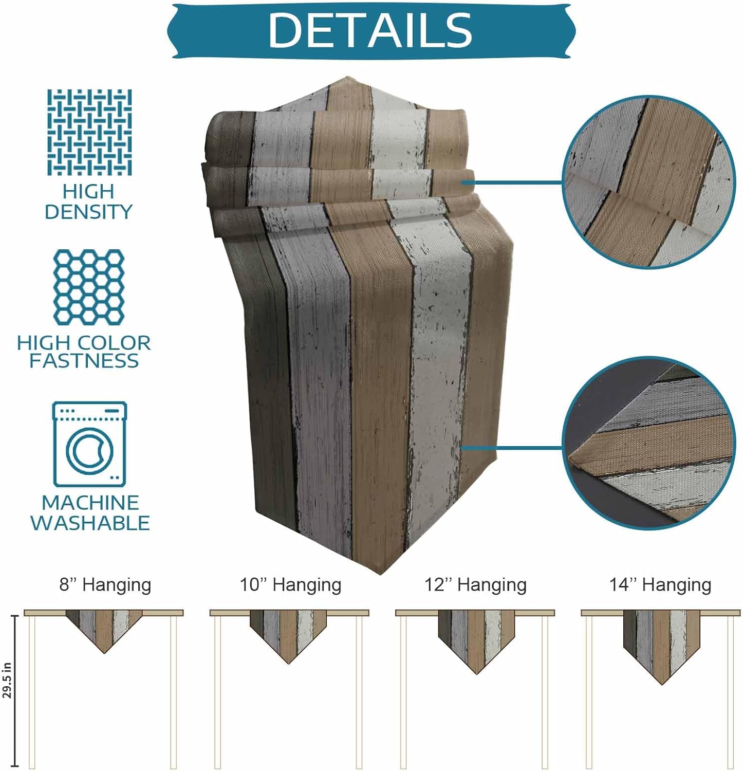 Farmhouse Gradient Gray Wood Grain Table Runner Cotton Linen Burlap Washable Dresser Scarves Vintage Country Style Dining Top Tapestry Setting Decor for Home Kitchen Holiday Party Wedding