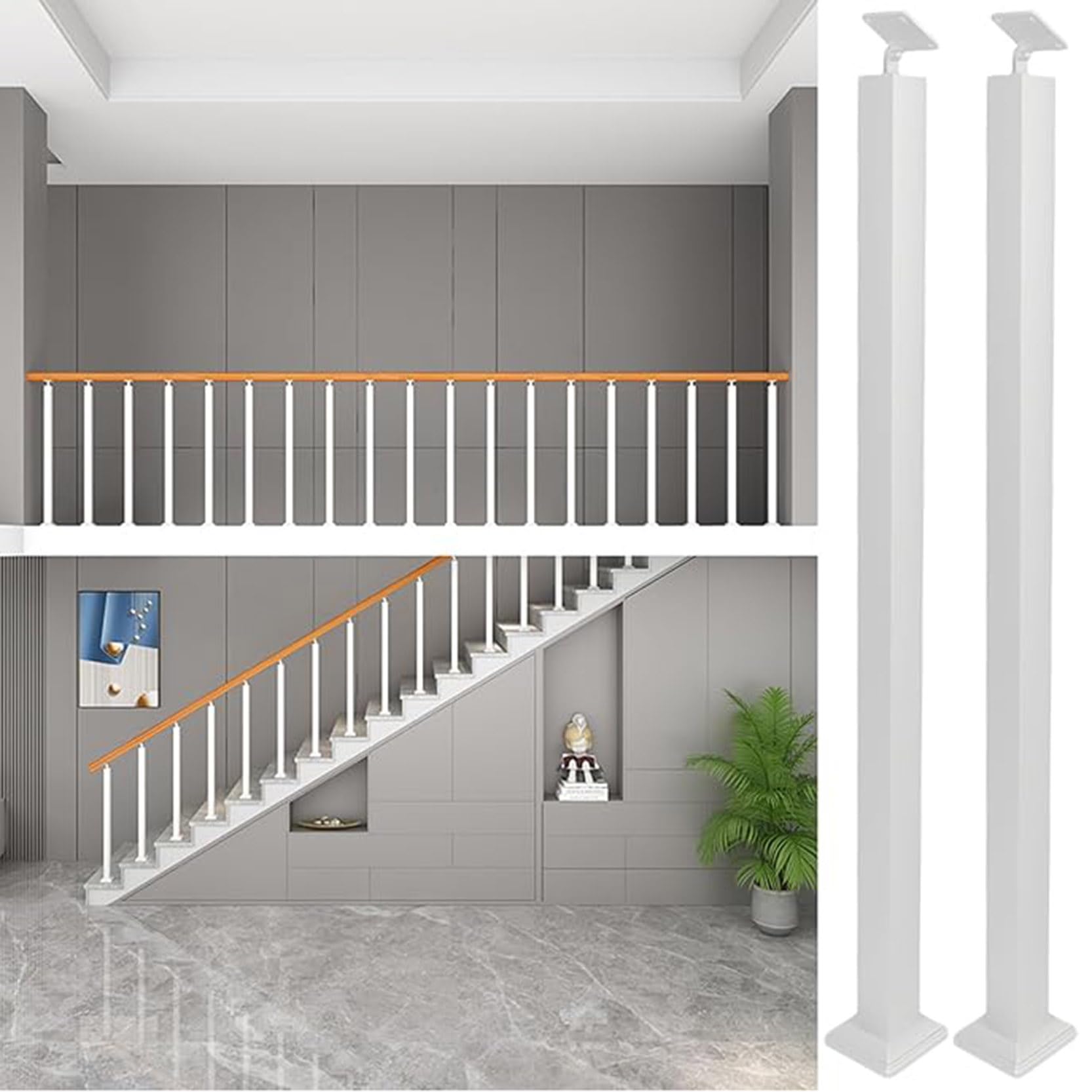 GOUZIBHD 270° Adjustable Square Baluster Posts,2 Pack Staircase Handrail Indoor Stair Railing Deck Balusters,Banister Column for Stairway Deck Yard Entryway(Size:90cm/35.4in,Color:White)
