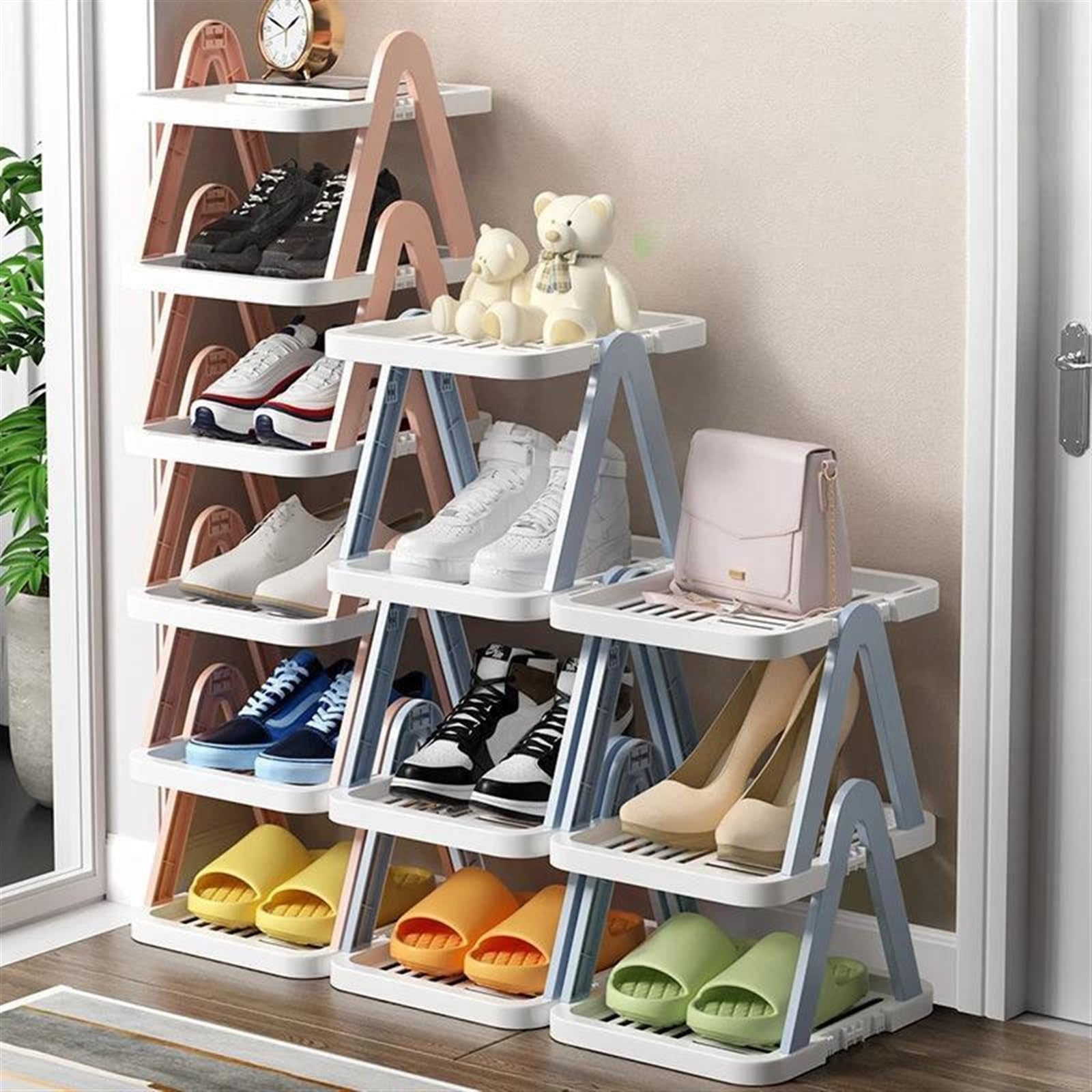Faltbares Schuhregal-Set – 2/3-stöckige stapelbare Schuhregale für Schlafzimmer und Eingangsbereich, platzsparend für Schrank und Zuhause (3 Ebenen)
