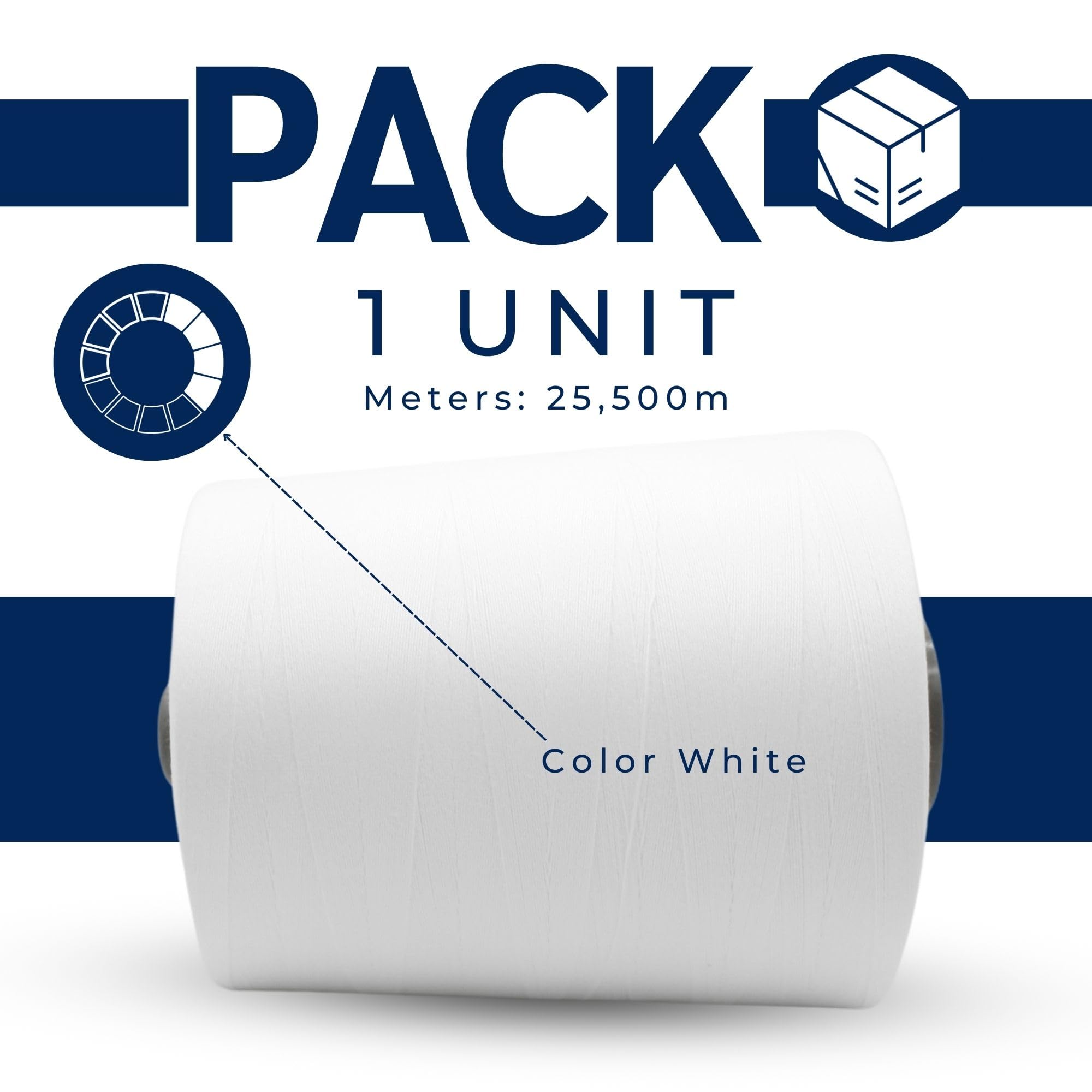 DOJA Barcelona | Bobina para Coser Sacos | 12S/20S 4 Hilos de Coser Maquina de Coser Saco | Bobina 25500m | Blanco | 5kg | Bobina de Hilo Poliester, Alta Resistencia para Maquinas Industriales