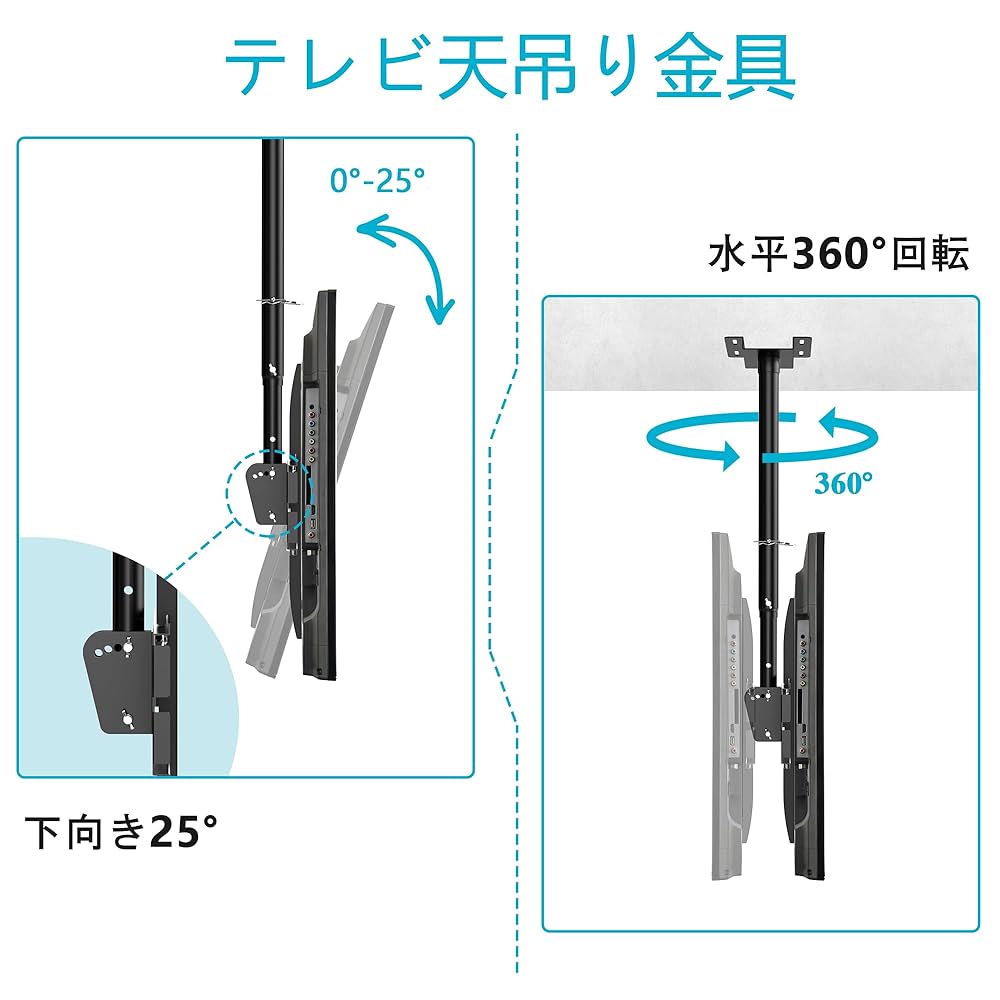 テレビ天井吊り金具 360°回転可 耐荷重25KG テレビ天井吊り金具 360°回転可 耐荷重25KG