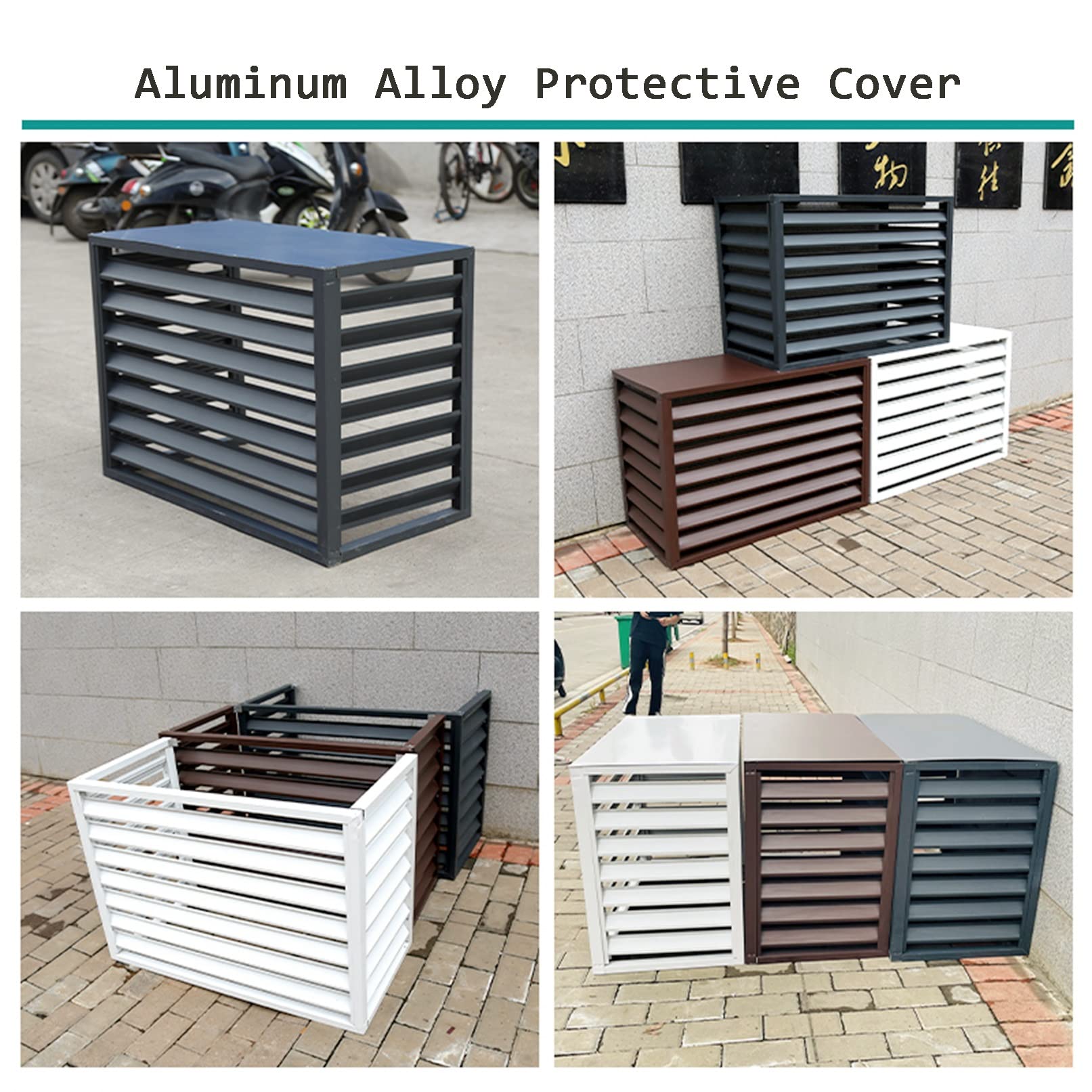 Cache pour climatiseur, protection décorative, grille de protection pour climatiseurs et pompes à chaleur, protection tout-temps en aluminium, boîtier autonome pour couvrir les poubelles (Couleur
