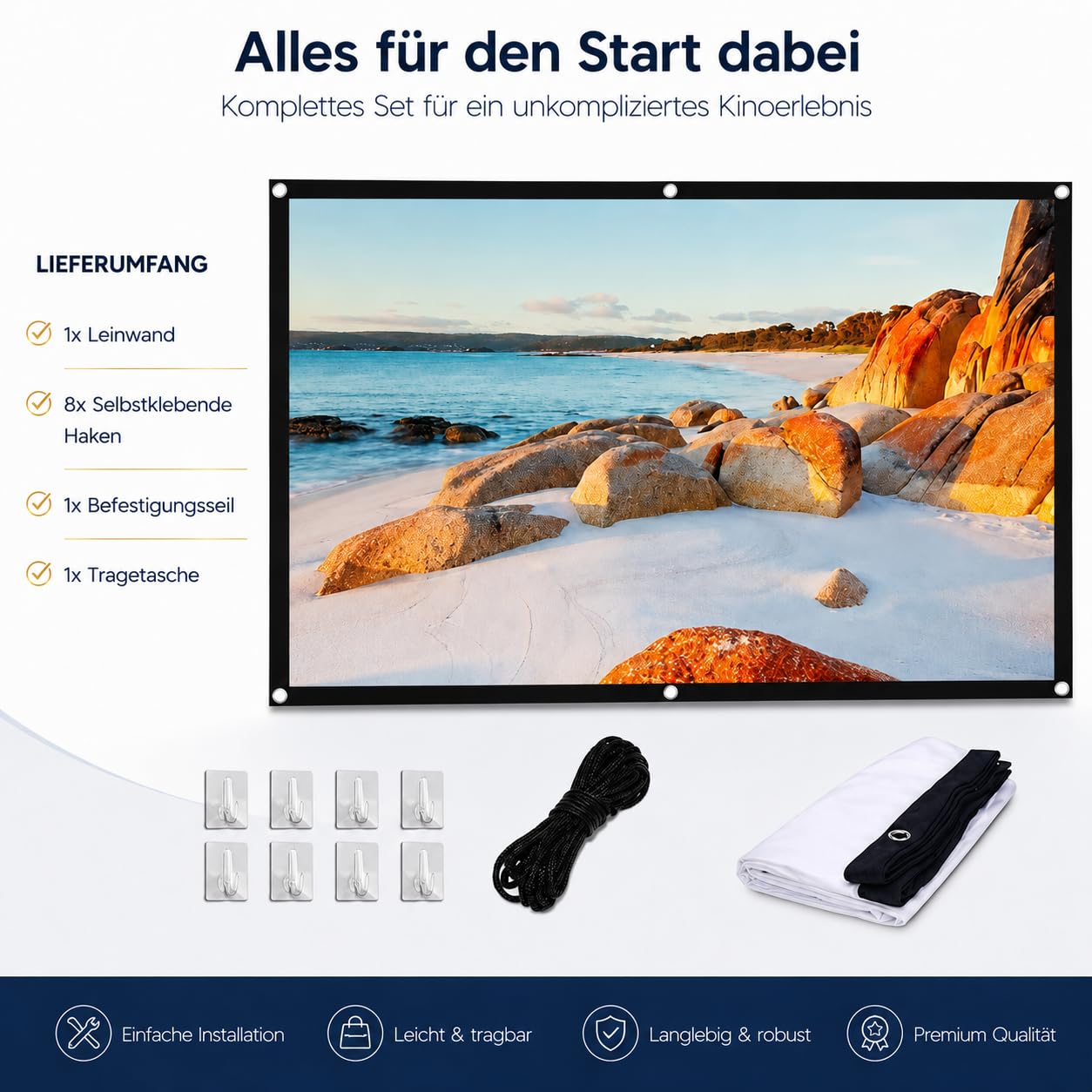 Leinwand Beamer,120 Zoll 16: 9 HD,Tragbare Faltbar Anti-Falten Doppelseitige Beamer Leinwand Outdoor für Camping,Heimkino,Schule,Treffen