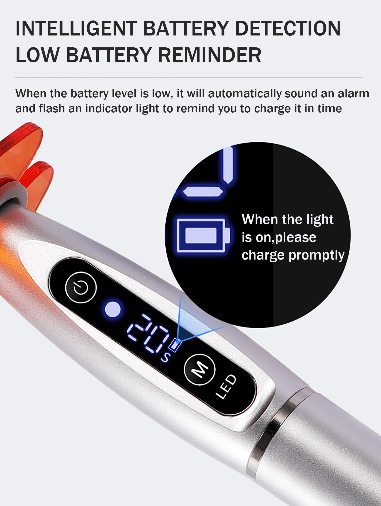 Lampada polimerizzatrice Dentale, Lampada LED Wireless ad Alta luminosità, Tre modalità di Funzionamento Disponibili/polimerizzazione in 5 Secondi, con Display LCD OrangeRed