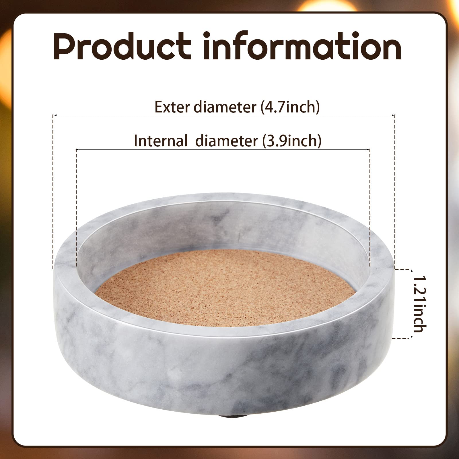 Hoolerry 2 Pieces Marble Wine Bottle Coaster Set Marble Wine Bottle Holder Small Marble Wine Stand with Absorbent Cork for Table Glass Jewelry Key (White,4.7 x 4.7 x 1.2)