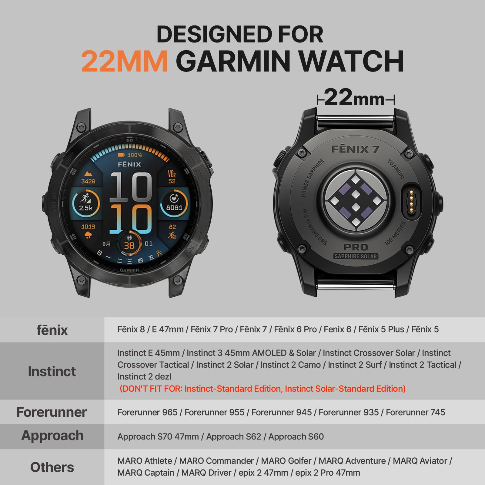 Bandletic Bracelet magnétique de sport compatible avec Garmin Watch Quick