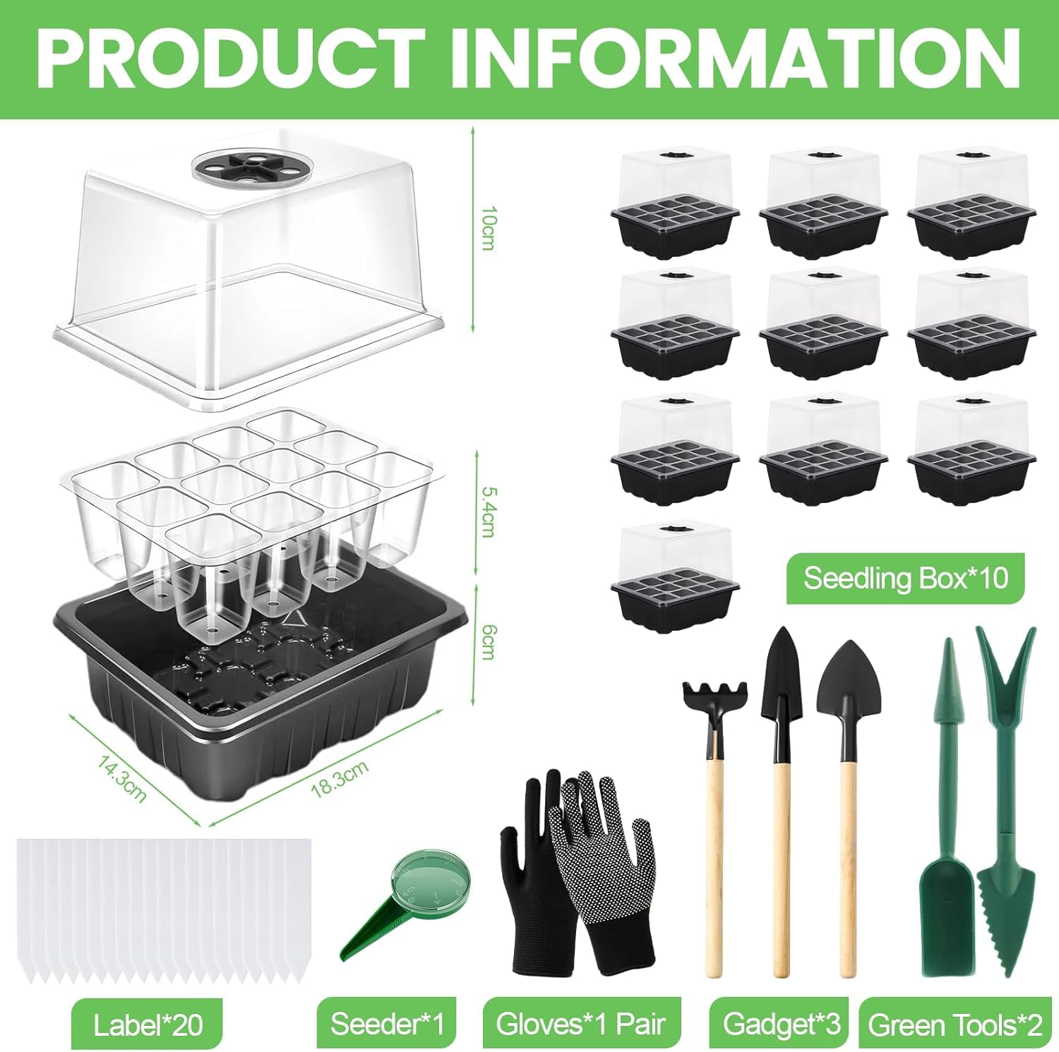 Vassoi per semi,10 Pack 120 Celle Propagator Growing Addensano i Vassoi,Propagator con Coperchi Rialzati,Vassoi Semina,Kit di vassoi di coltivazione di semi di piante riutilizzabili