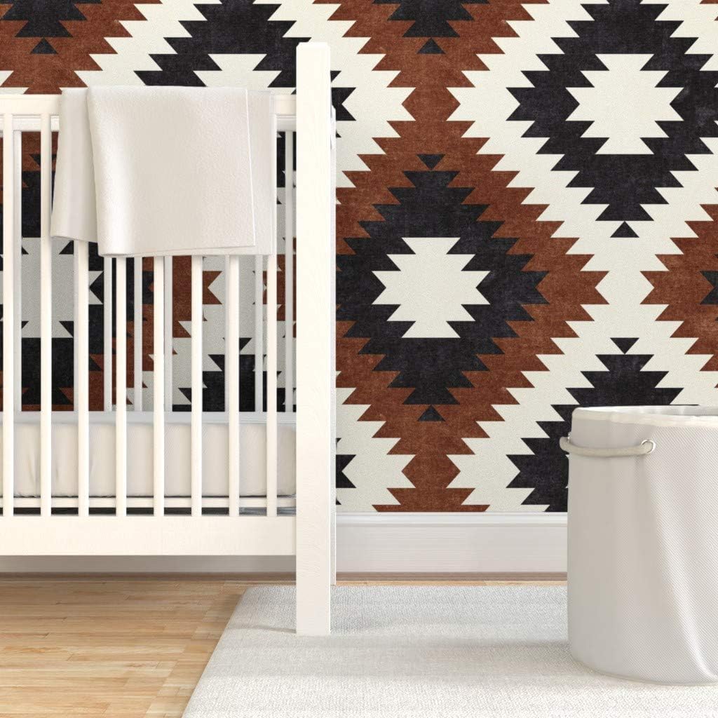 Removable Wallpaper 9ft x 2ft - Small Scale Neutrals Brandywine Cream Trendy Neutral Rust Tribal Southwest Custom Pre-Pasted Wallpaper by Spoonflower