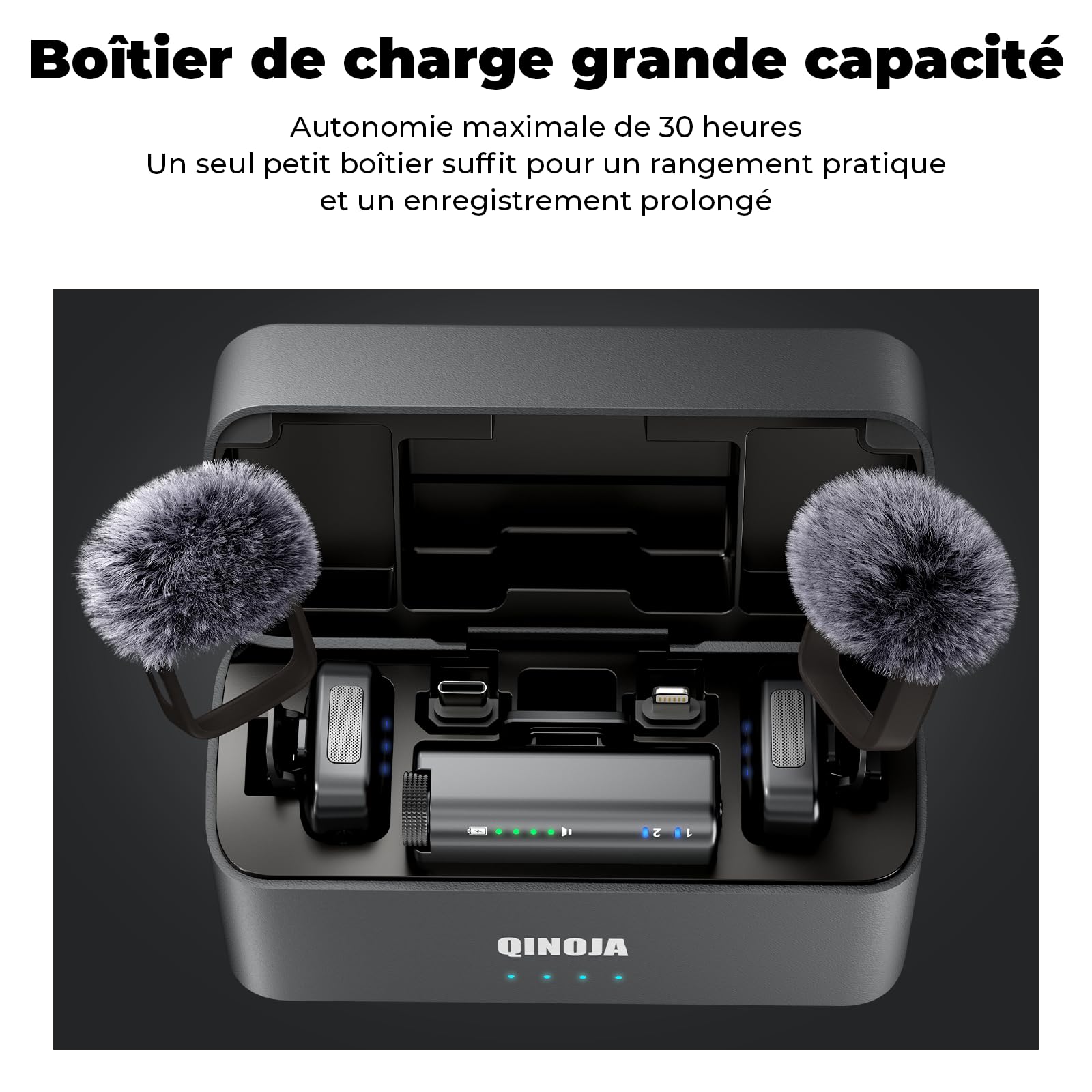 Micro Cravate sans Fil pour iPhone/Android/Caméra/Ordinateur - Réglage du Gain, Réduction du Bruit par IA, Boîtier de Recharge, Mini Microphone Magnétique pour Vlog, Streaming