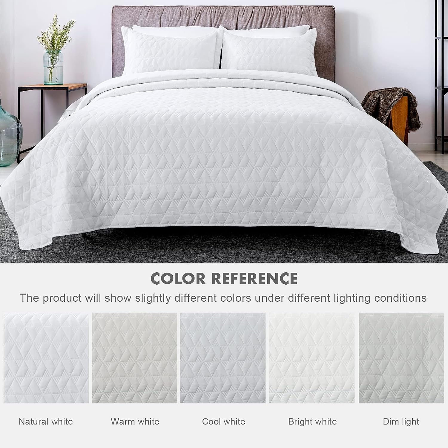 Lucian White Quilt Set Twin Size, Geometric Pattern Stitched Bedspread, Lightweight Breathable Summer Comforter Coverlet Sets for All Season, 1 Quilt (68"x86") and 1 Pillow Sham