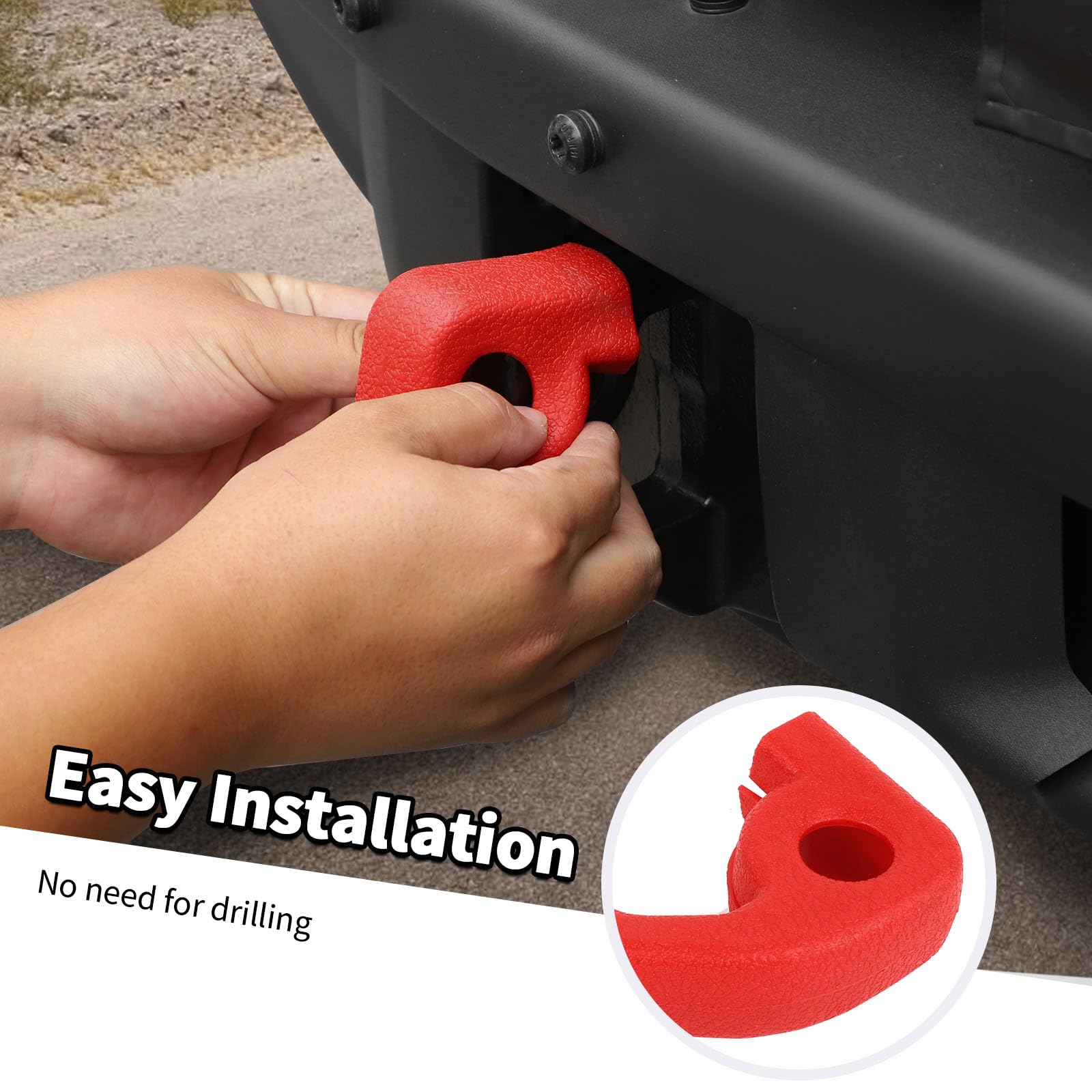 Jimen Compatible con Ford Bronco 2021-2024, 2 fundas protectoras de gancho de remolque para parachoques delantero, accesorios exteriores (rojo)