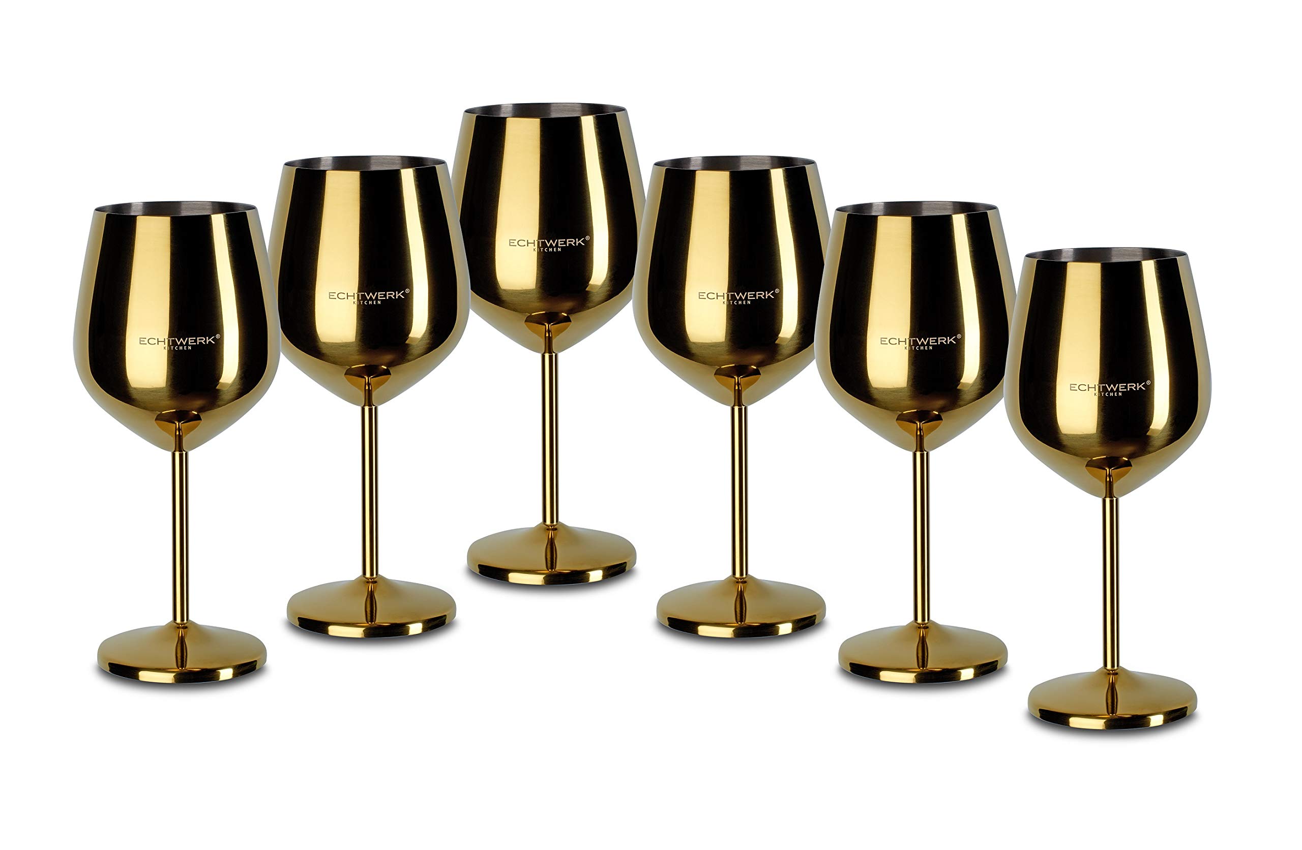 ECHTWERK Shatterproof Wine Glasses/Wine Goblets Stainless Steel Gold Edition 6-Piece 21 x 7.3 cm 0.5 L