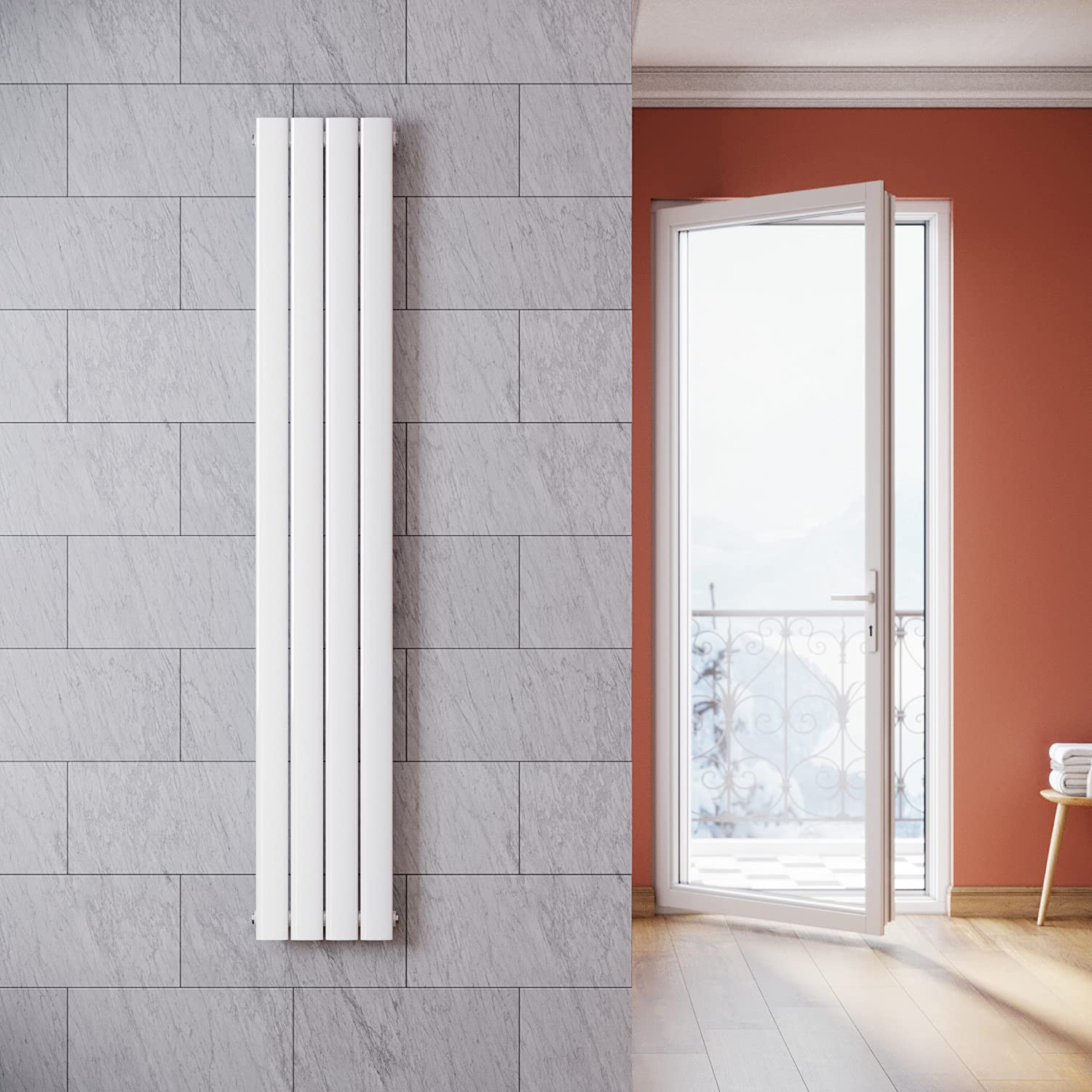SONNI radiatore termoarreto a parete 1800 x 311 x 48 mm, termosifone a soggiorno potenza 536 W, radiatore verticare strato singolo da bagno, connessioni centrali G 1/2" - Bianco