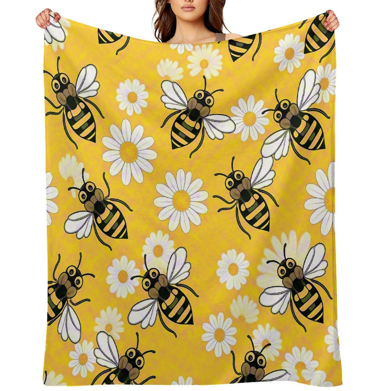 Bee Daisy Pattern Throw Blanket for Couch and Bed Super Soft Warm Lightweight Throw Blankets Cozy Fuzzy Flannel Blanket Personalized Decorative Blankets for Sofa Decor 40"x50"