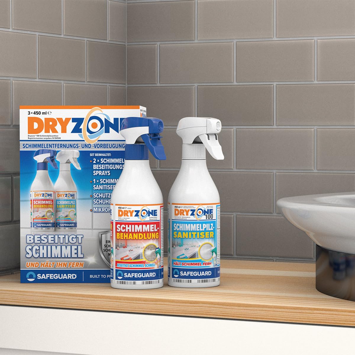 Dryzone Kit d'Élimination et de Prévention des Moisissures (3 x 450 ml sprays) - Solution définitive à long terme contre les Moisissures - pour Murs, Douches, Salle de Bain et Cuisine