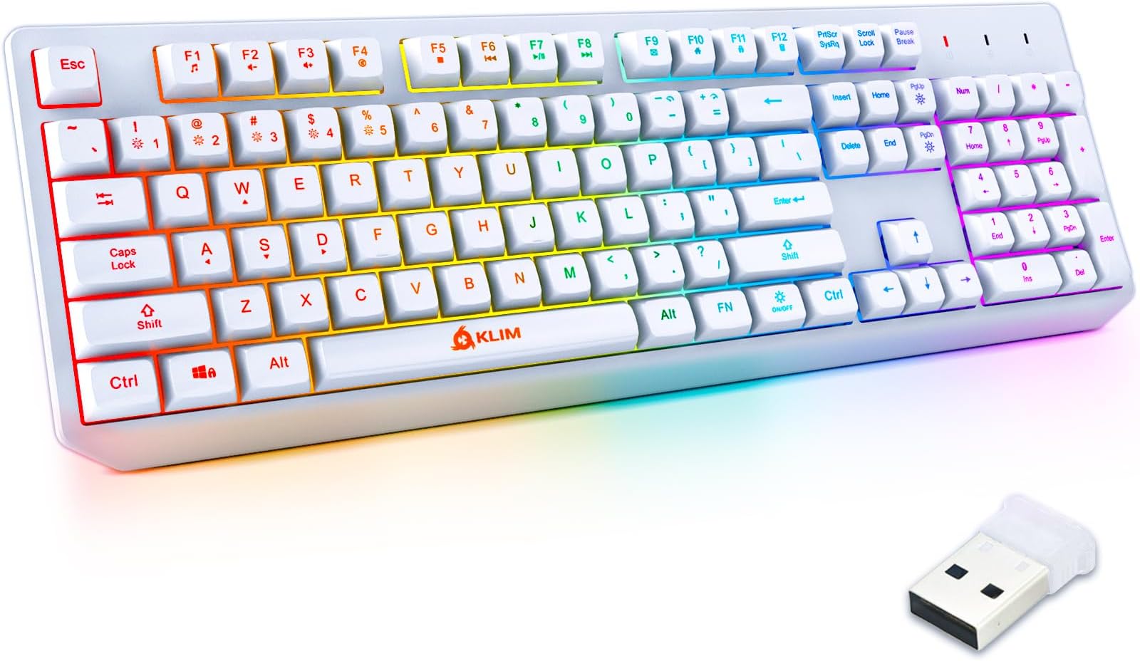 KLIM Chroma White Wireless Keyboard – RGB Backlit, Rechargeable Battery, Wireless Keyboard with Water-Resistant Durable Design, Compatible with PC, Mac, PS4, PS5