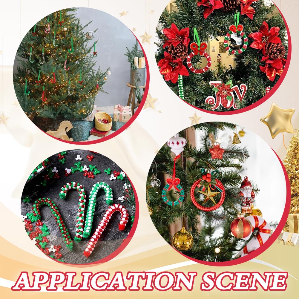 UPINS Weihnachtliches Perlen-Bastelset – 1500 Perlen & 150 Chenille-Stiele In Rot/grün/weiß – Für Baumdekoration, Kränze & DIY